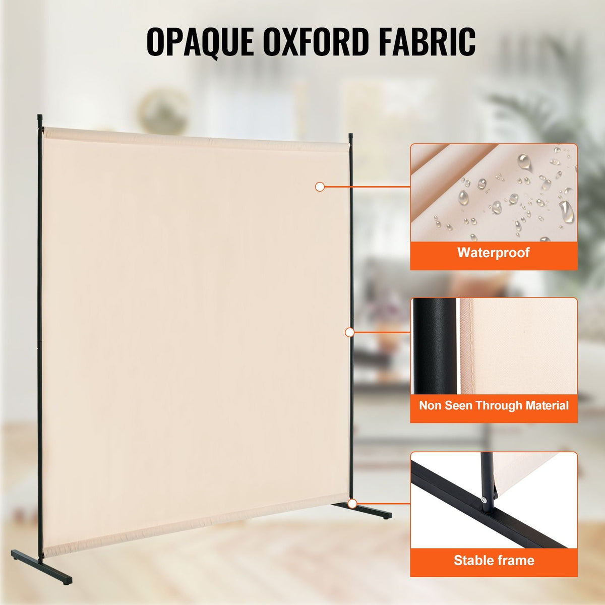 Room Divider, Single Panel Room Divider, 6FT Privacy Screen Indoor, Partition Divider for Room Separation, Freestanding Room Divider Panel for Office, Bedroom, Beige