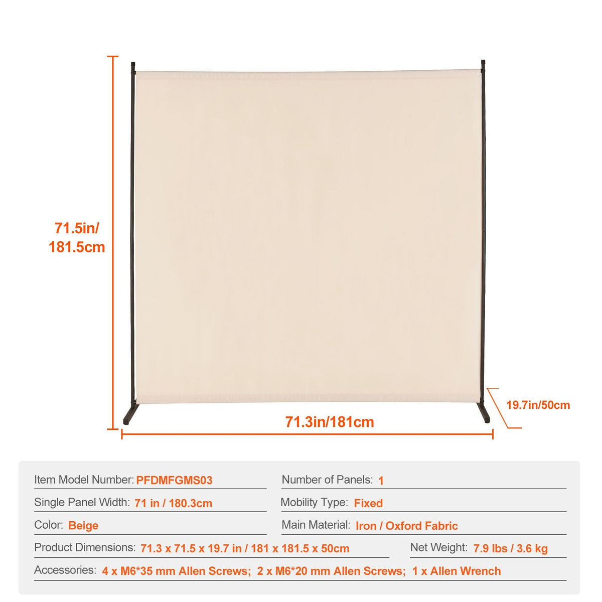 Room Divider, Single Panel Room Divider, 6FT Privacy Screen Indoor, Partition Divider for Room Separation, Freestanding Room Divider Panel for Office, Bedroom, Beige