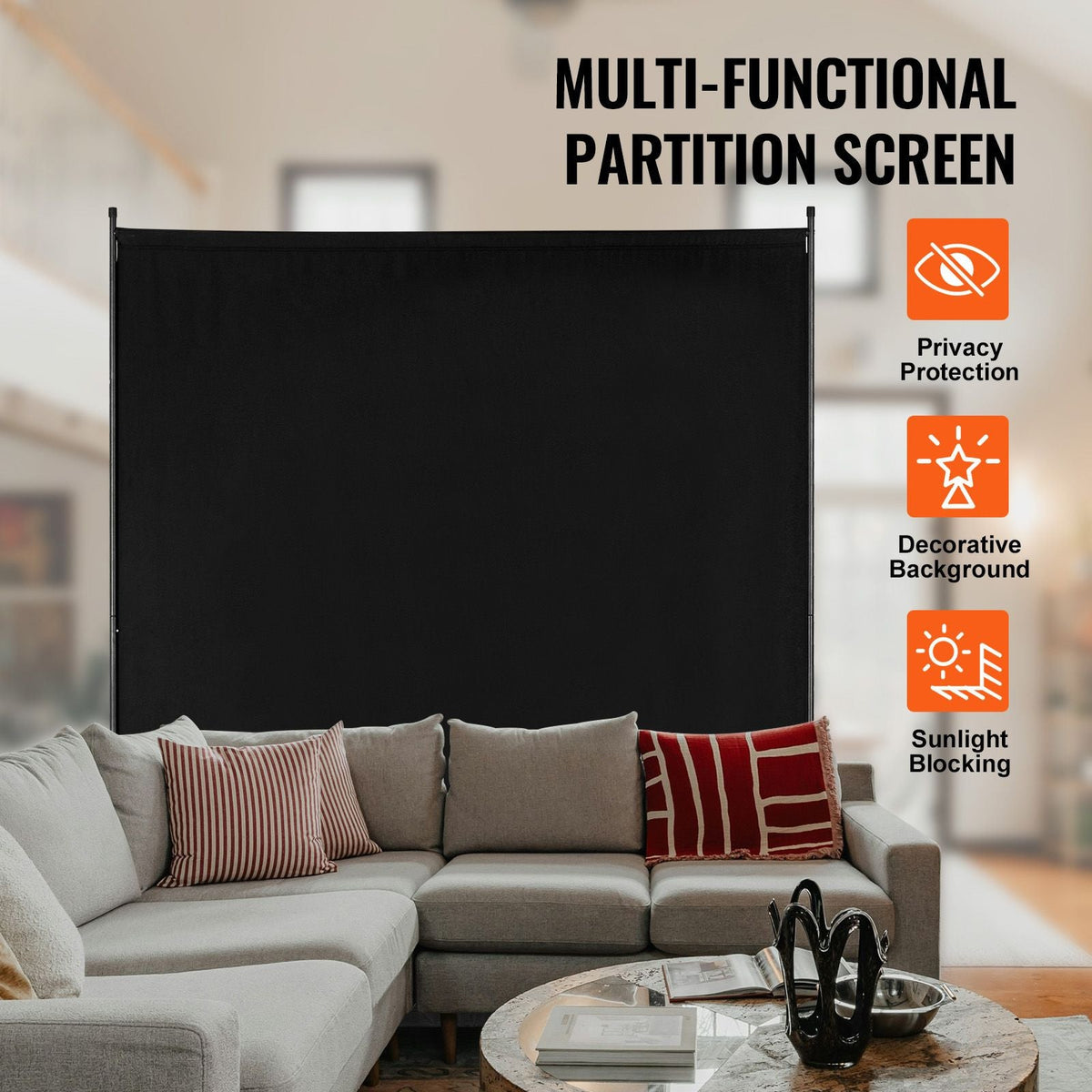 Room Divider, Single Panel Room Divider, 6FT Privacy Screen Indoor, Partition Divider for Room Separation, Freestanding Room Divider Panel for Office, Bedroom, Black