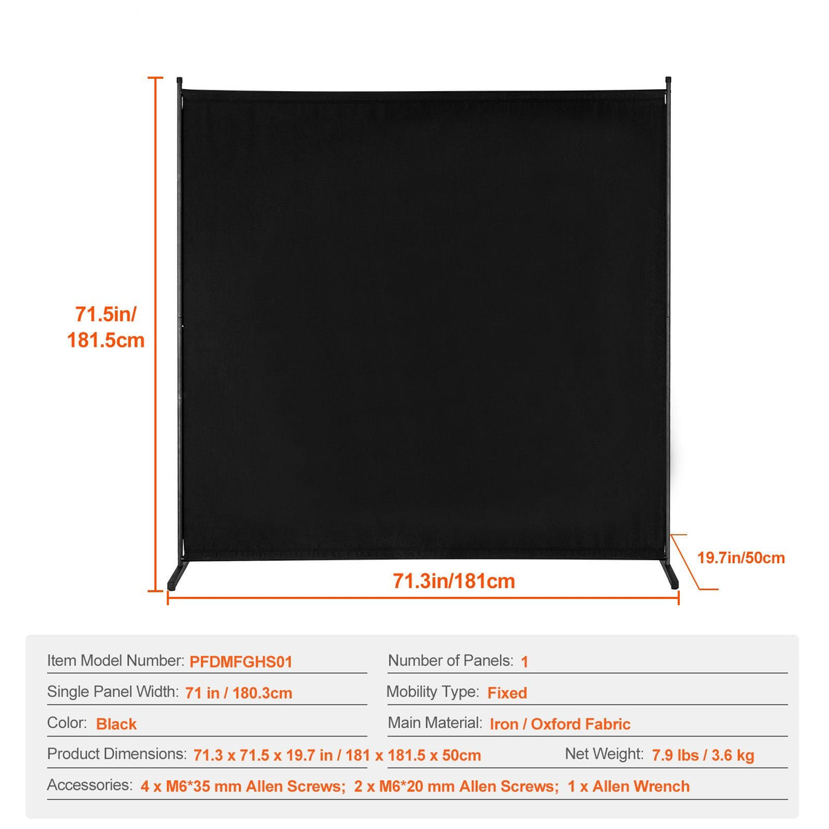Room Divider, Single Panel Room Divider, 6FT Privacy Screen Indoor, Partition Divider for Room Separation, Freestanding Room Divider Panel for Office, Bedroom, Black