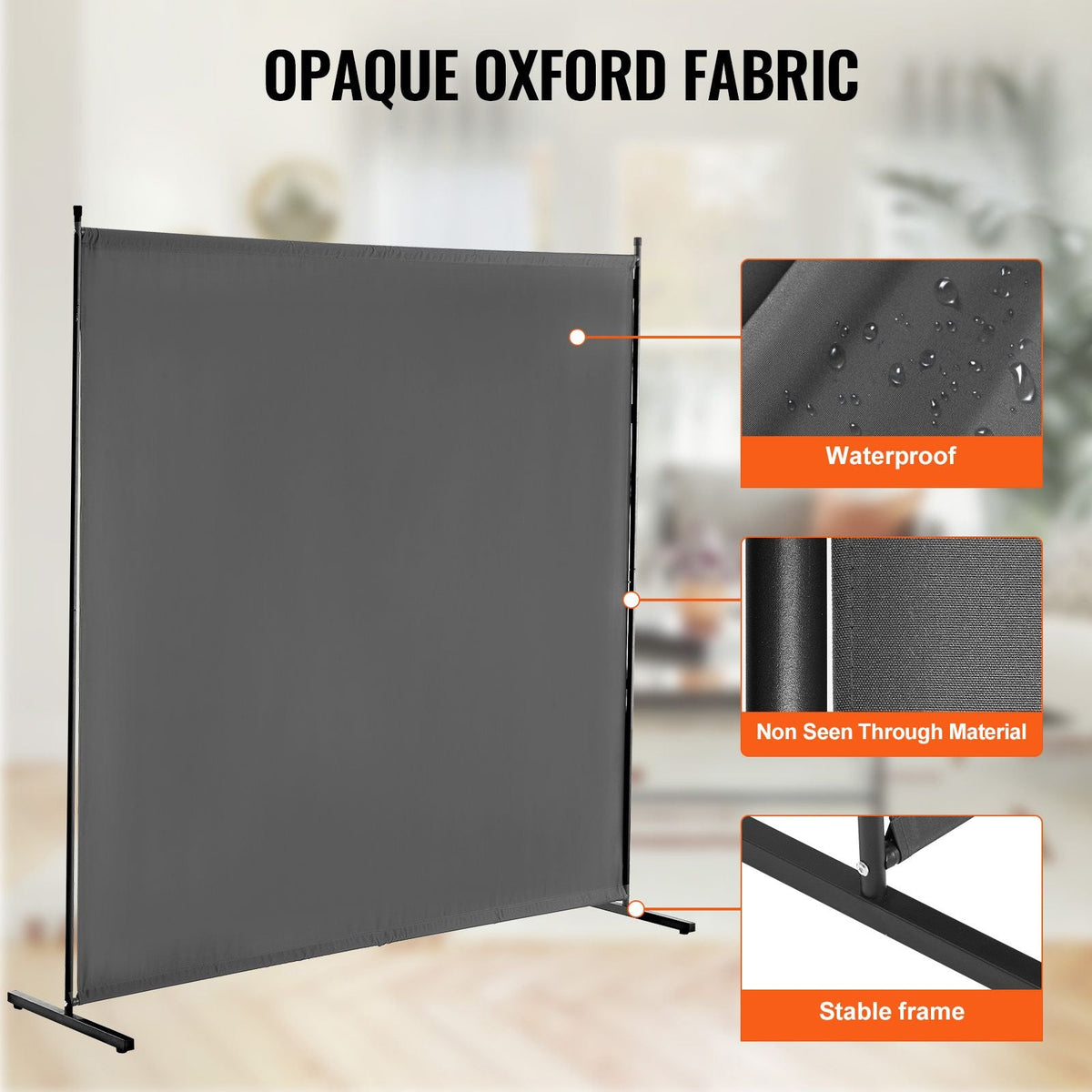 Room Divider, Single Panel Room Divider, 6FT Privacy Screen Indoor, Partition Divider for Room Separation, Freestanding Room Divider Panel for Office, Bedroom, Grey