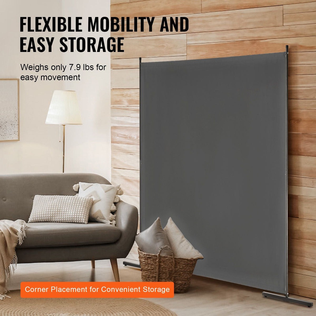 Room Divider, Single Panel Room Divider, 6FT Privacy Screen Indoor, Partition Divider for Room Separation, Freestanding Room Divider Panel for Office, Bedroom, Grey