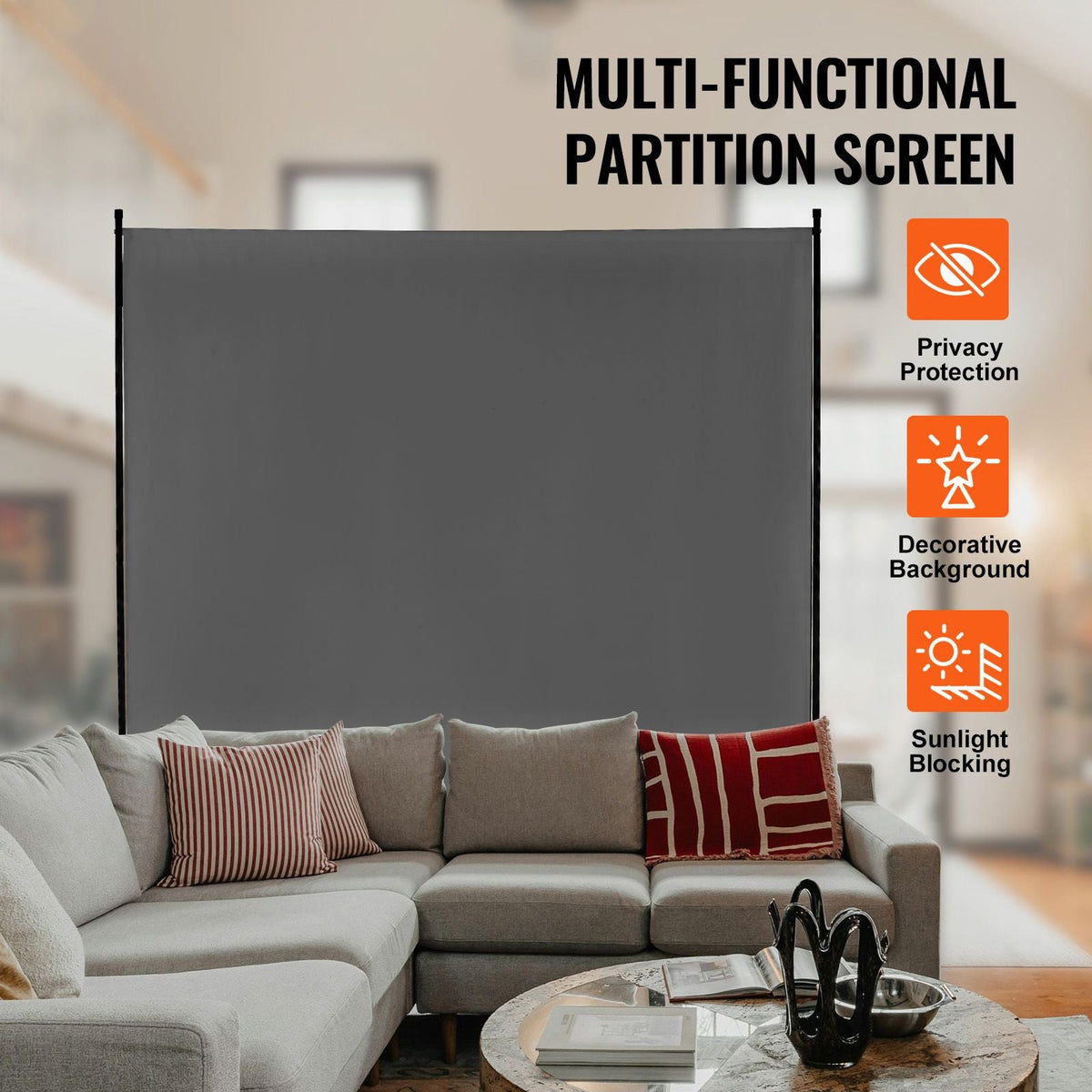 Room Divider, Single Panel Room Divider, 6FT Privacy Screen Indoor, Partition Divider for Room Separation, Freestanding Room Divider Panel for Office, Bedroom, Grey