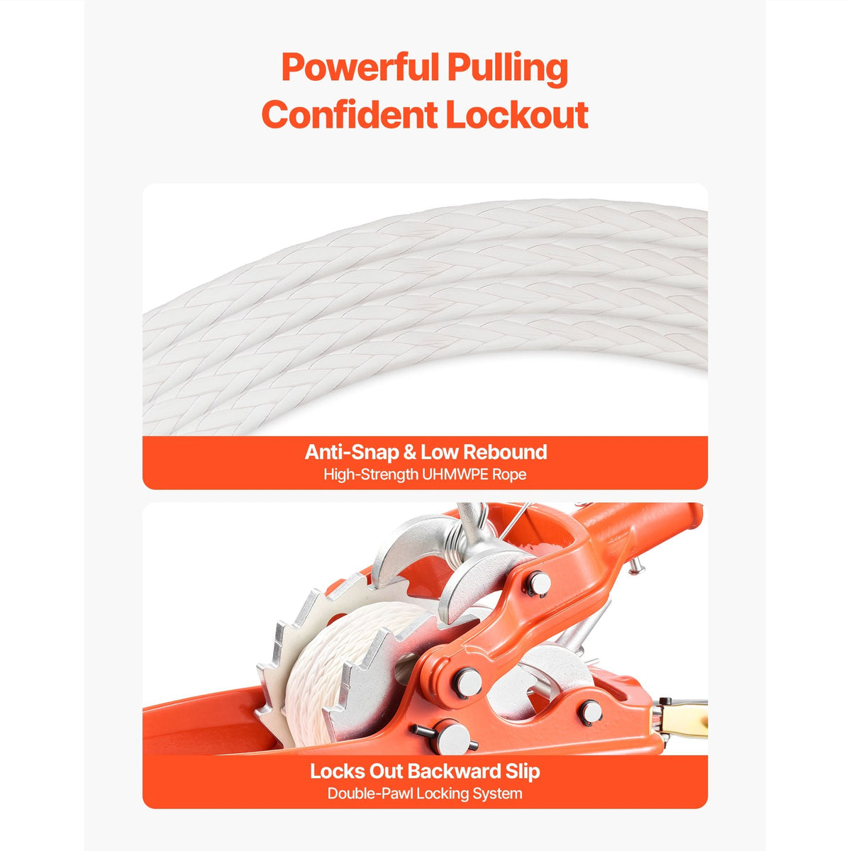 Rope Puller, 6614 lbs Pulling Capacity, Heavy Duty Ratchet Power Puller Tool with 35 ft of 0.3 in Diameter Rope & 2 Hooks, Come Along Winch for Tree Felling, Moving Boats, Road Recovery