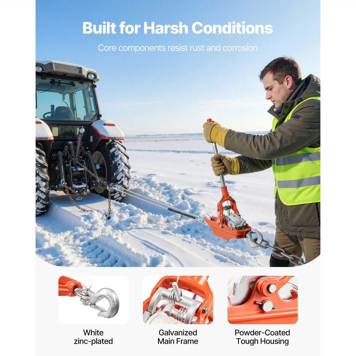 Rope Puller, 6614 lbs Pulling Capacity, Heavy Duty Ratchet Power Puller Tool with 35 ft of 0.3 in Diameter Rope & 2 Hooks, Come Along Winch for Tree Felling, Moving Boats, Road Recovery