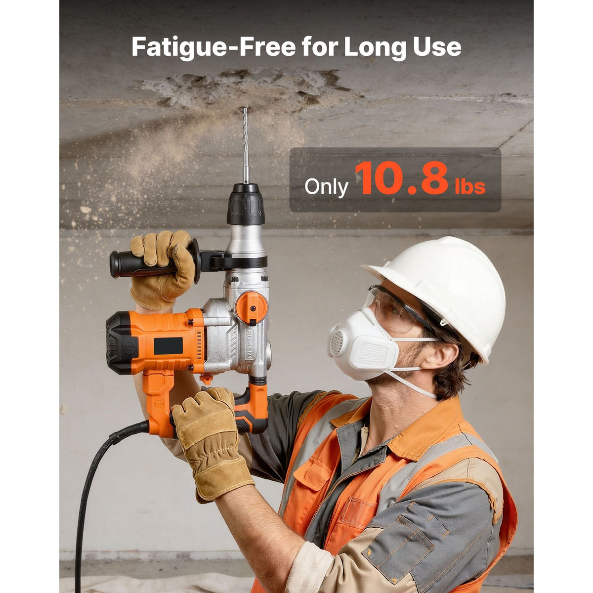 Rotary Hammer Drill, 1-1/8 in SDS-Plus Electric Corded Heavy Duty Rotary Hammer, Including 3 Drill Bits, Flat Chisel, Pointed Chisel, Grease, Brush, and Carrying Case, for Concrete and Masonry