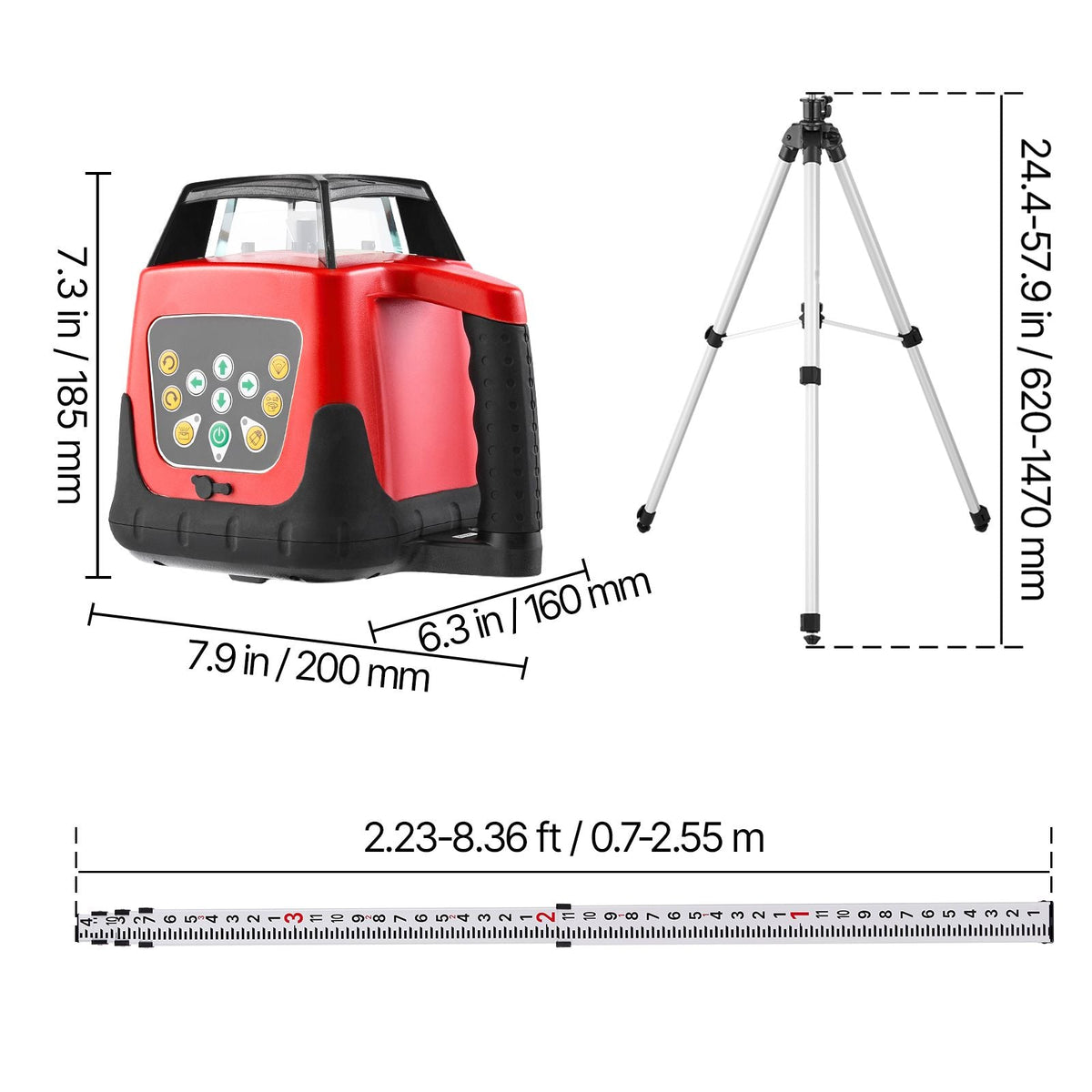 Rotary Laser Level Kit, 2000ft 360-Degree Self Leveling Green Horizontal Laser Transit,with Tripod,Receiver,Remote Control, Scale, Toolcase, IP66 Rating Waterproof, 0.80in/100ft for Construction