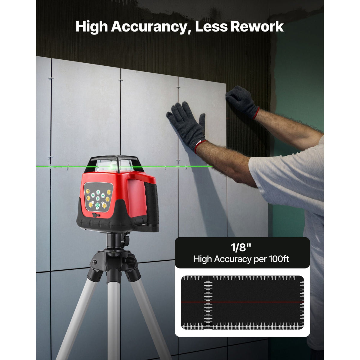 Rotary Laser Level Kit, 2000ft 360-Degree Self Leveling Green Horizontal Laser Transit,with Tripod,Receiver,Remote Control, Scale, Toolcase, IP66 Rating Waterproof, 0.80in/100ft for Construction
