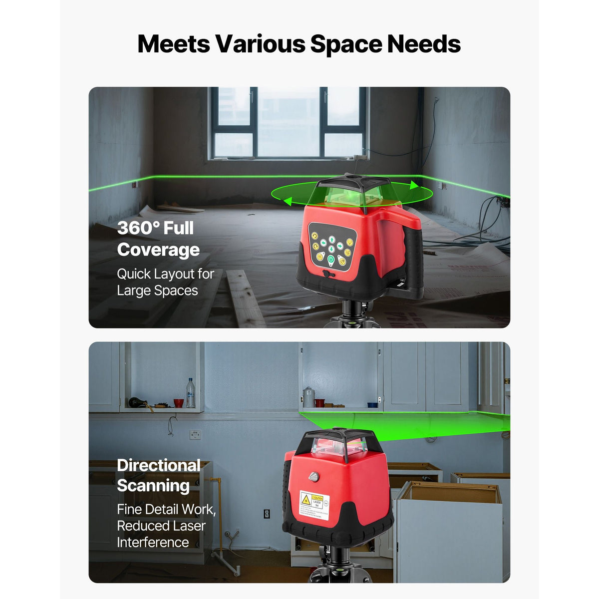 Rotary Laser Level Kit, 2000ft 360-Degree Self Leveling Green Horizontal Laser Transit,with Tripod,Receiver,Remote Control, Scale, Toolcase, IP66 Rating Waterproof, 0.80in/100ft for Construction