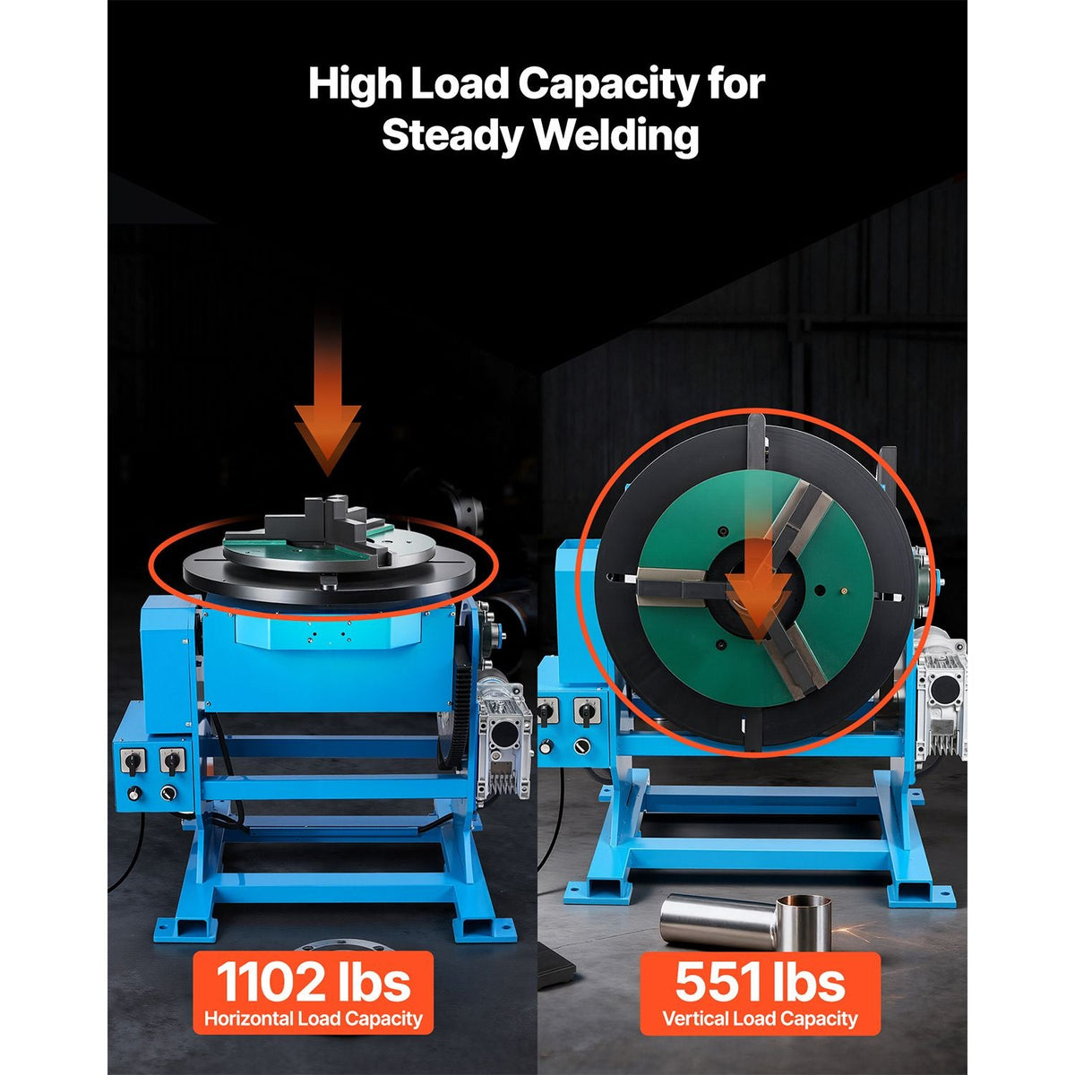 Rotary Welding Positioner, 1102 lbs Load Capacity, -45° to 90° Tilt Angle Welding Positioner Turntable Table, 0.2-2 RPM Speed Control, Electric and Foot Pedal, for Cutting, Grinding, Assembly