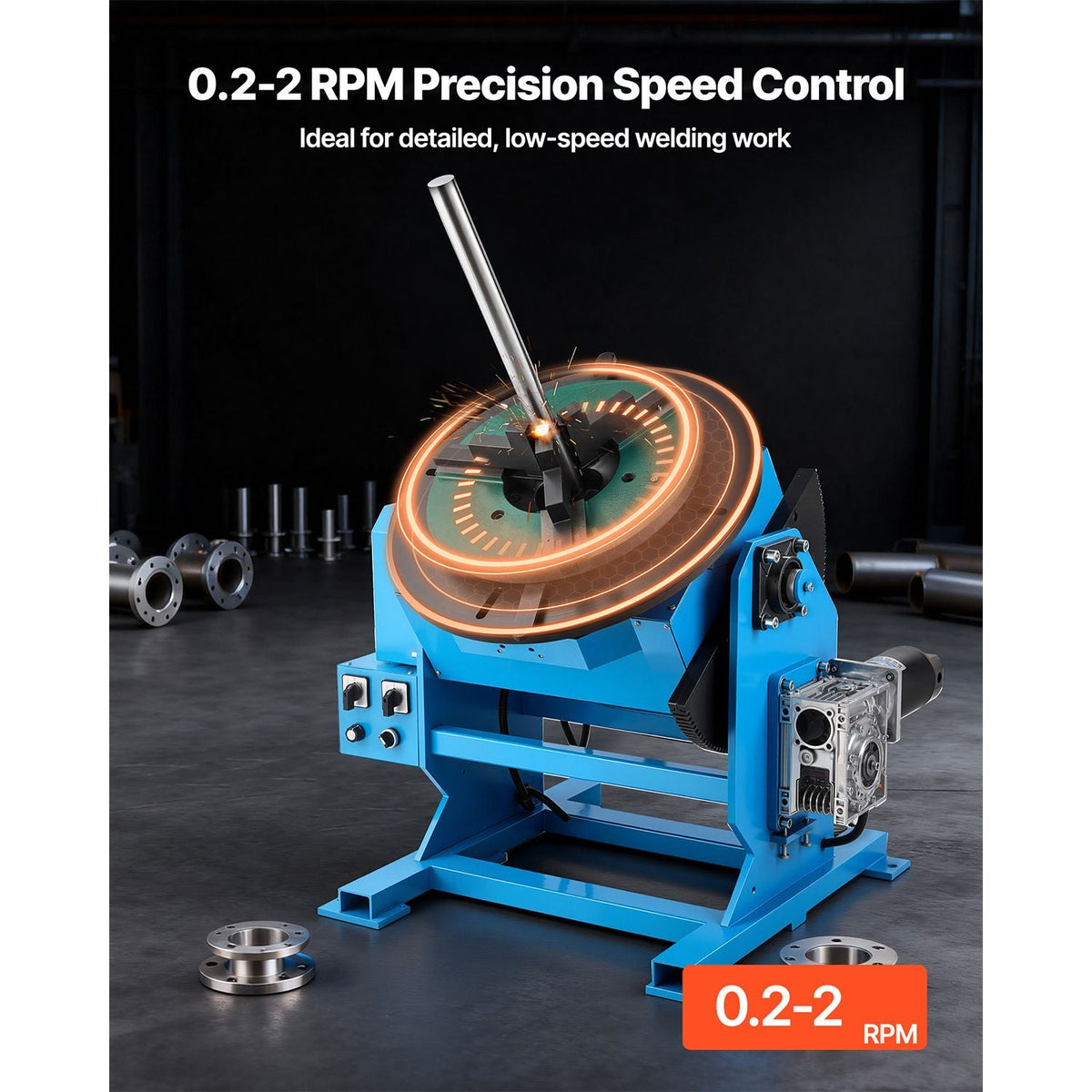 Rotary Welding Positioner, 1102 lbs Load Capacity, -45° to 90° Tilt Angle Welding Positioner Turntable Table, 0.2-2 RPM Speed Control, Electric and Foot Pedal, for Cutting, Grinding, Assembly