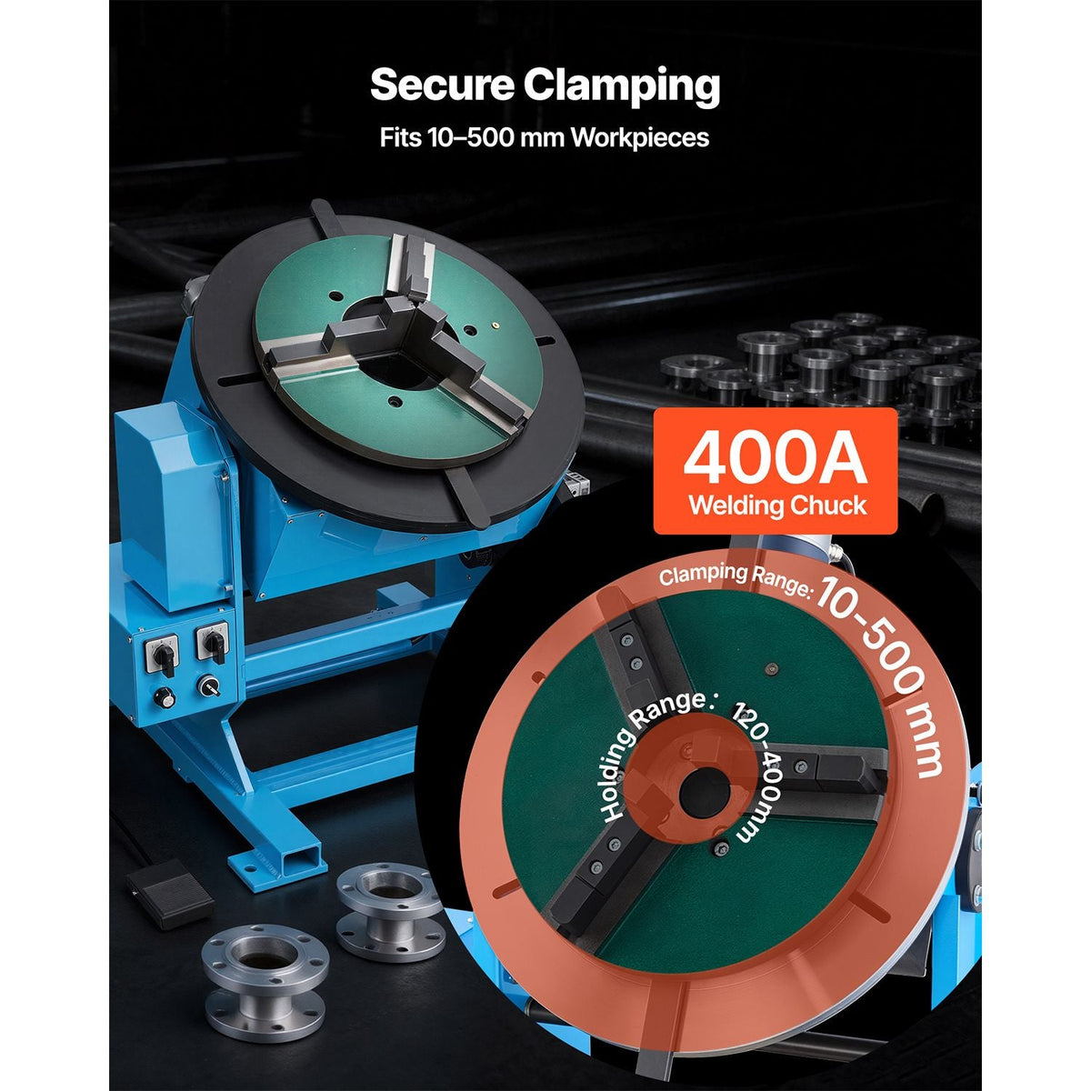 Rotary Welding Positioner, 1102 lbs Load Capacity, -45° to 90° Tilt Angle Welding Positioner Turntable Table, 0.2-2 RPM Speed Control, Electric and Foot Pedal, for Cutting, Grinding, Assembly