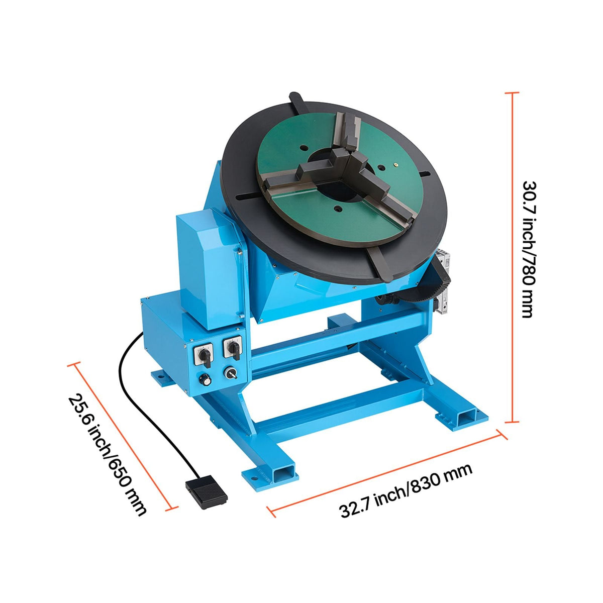 Rotary Welding Positioner, 1102 lbs Load Capacity, -45° to 90° Tilt Angle Welding Positioner Turntable Table, 0.2-2 RPM Speed Control, Electric and Foot Pedal, for Cutting, Grinding, Assembly