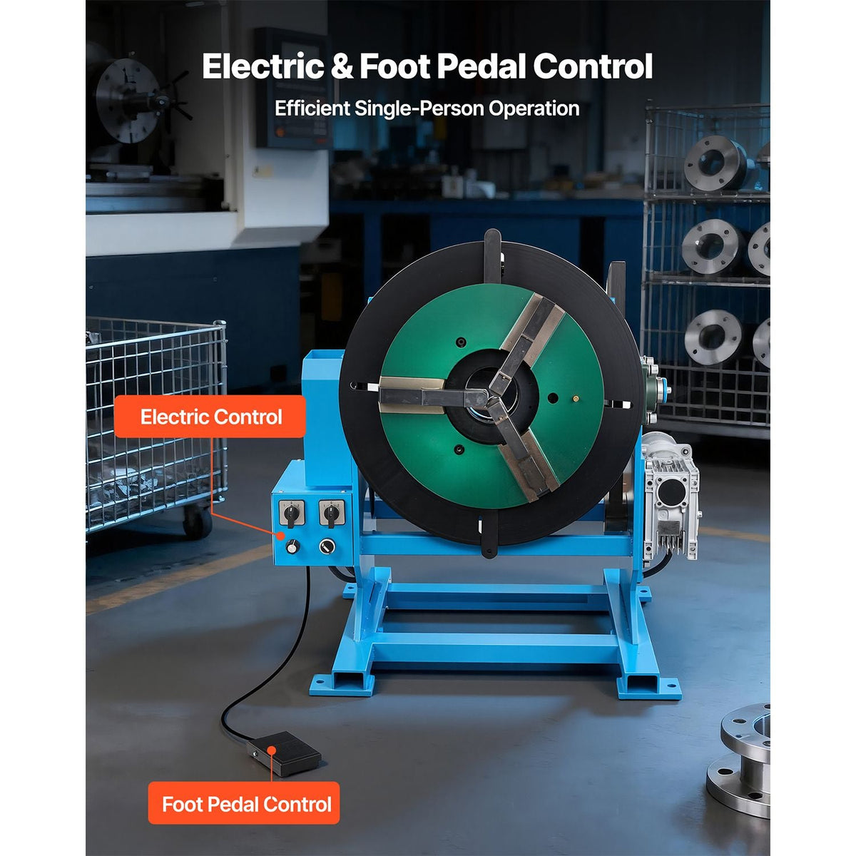 Rotary Welding Positioner, 1102 lbs Load Capacity, -45° to 90° Tilt Angle Welding Positioner Turntable Table, 0.2-2 RPM Speed Control, Electric and Foot Pedal, for Cutting, Grinding, Assembly