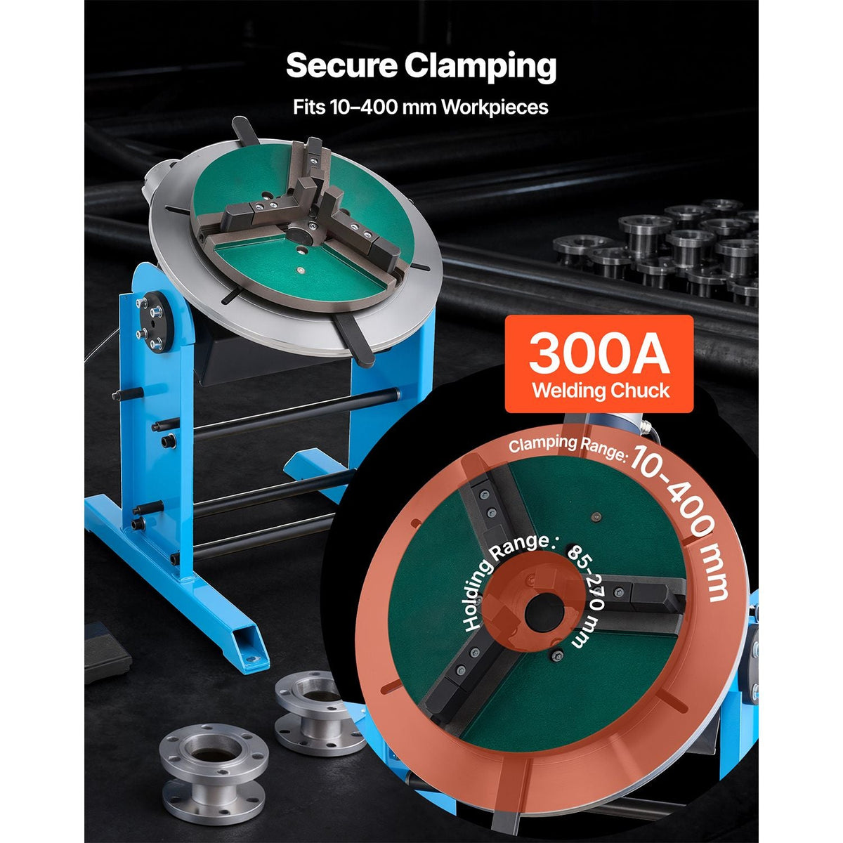 Rotary Welding Positioner, 441 lbs Load Capacity, -45° to 90° Tilt Angle Welding Positioner Turntable Table, 0.5-5 RPM Speed Control, Electric and Foot Pedal, for Cutting, Grinding, Assembly