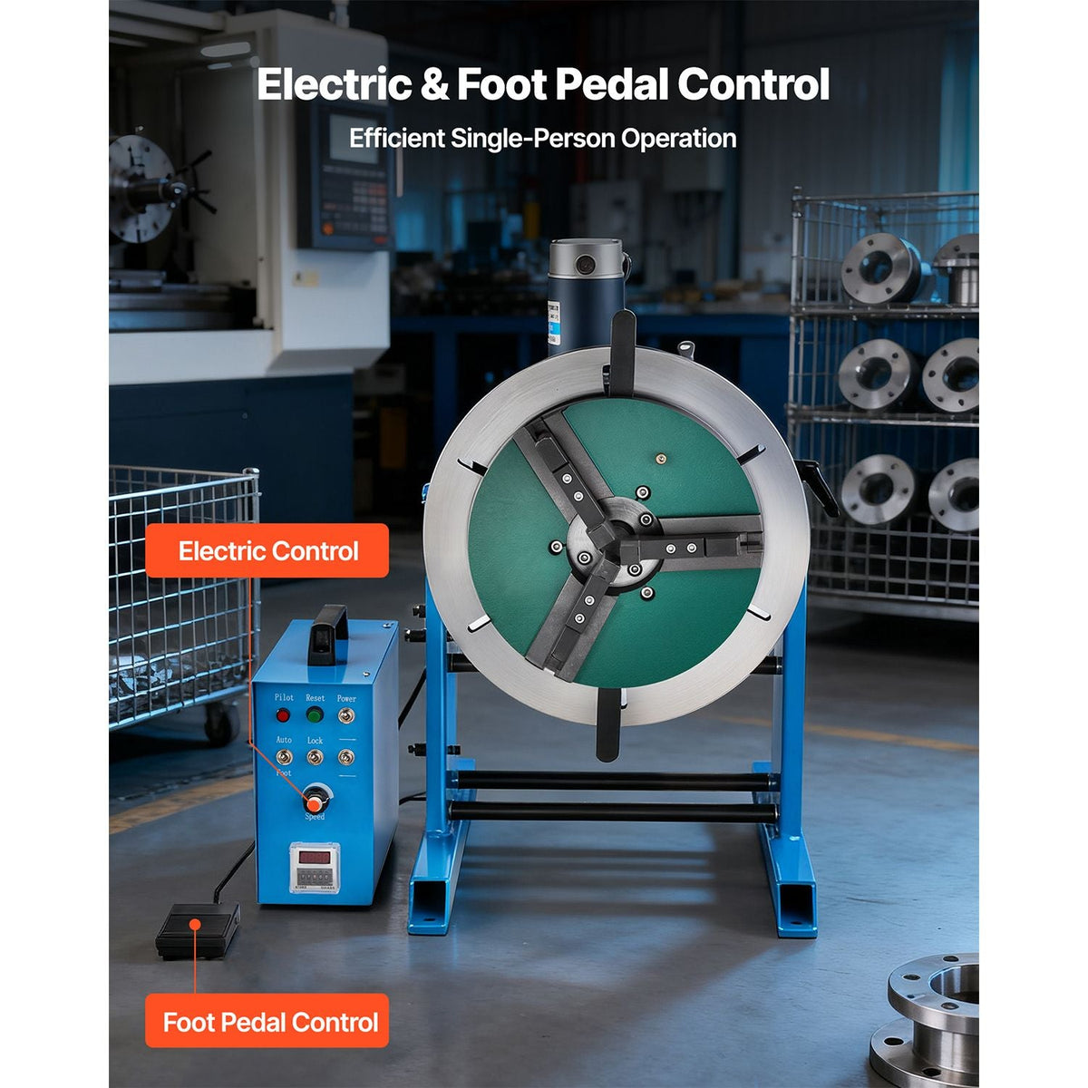 Rotary Welding Positioner, 441 lbs Load Capacity, -45° to 90° Tilt Angle Welding Positioner Turntable Table, 0.5-5 RPM Speed Control, Electric and Foot Pedal, for Cutting, Grinding, Assembly