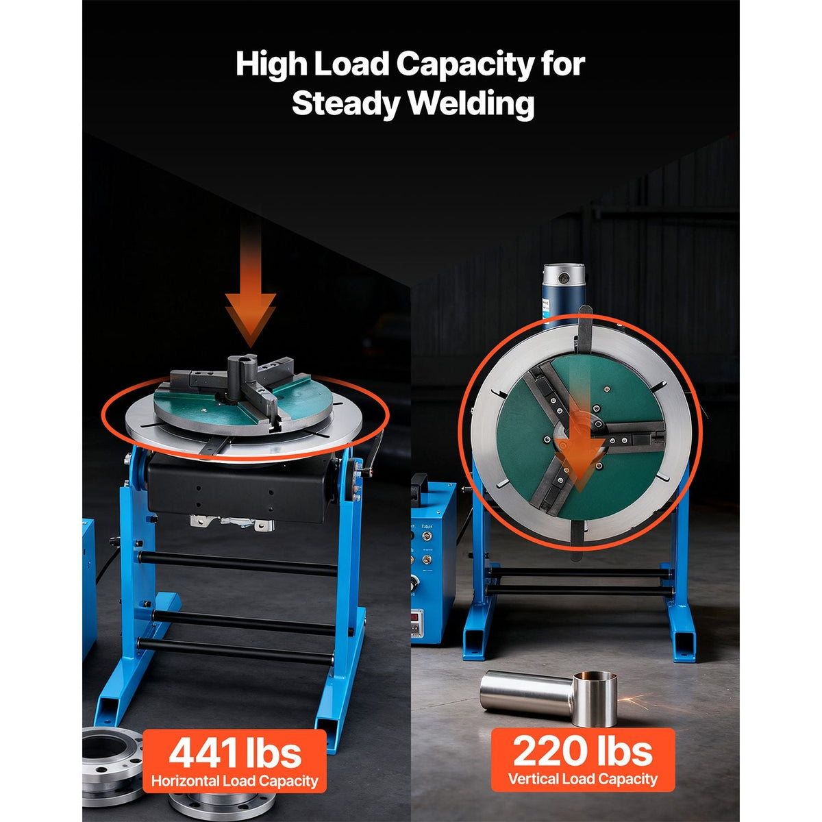 Rotary Welding Positioner, 441 lbs Load Capacity, -45° to 90° Tilt Angle Welding Positioner Turntable Table, 0.5-5 RPM Speed Control, Electric and Foot Pedal, for Cutting, Grinding, Assembly