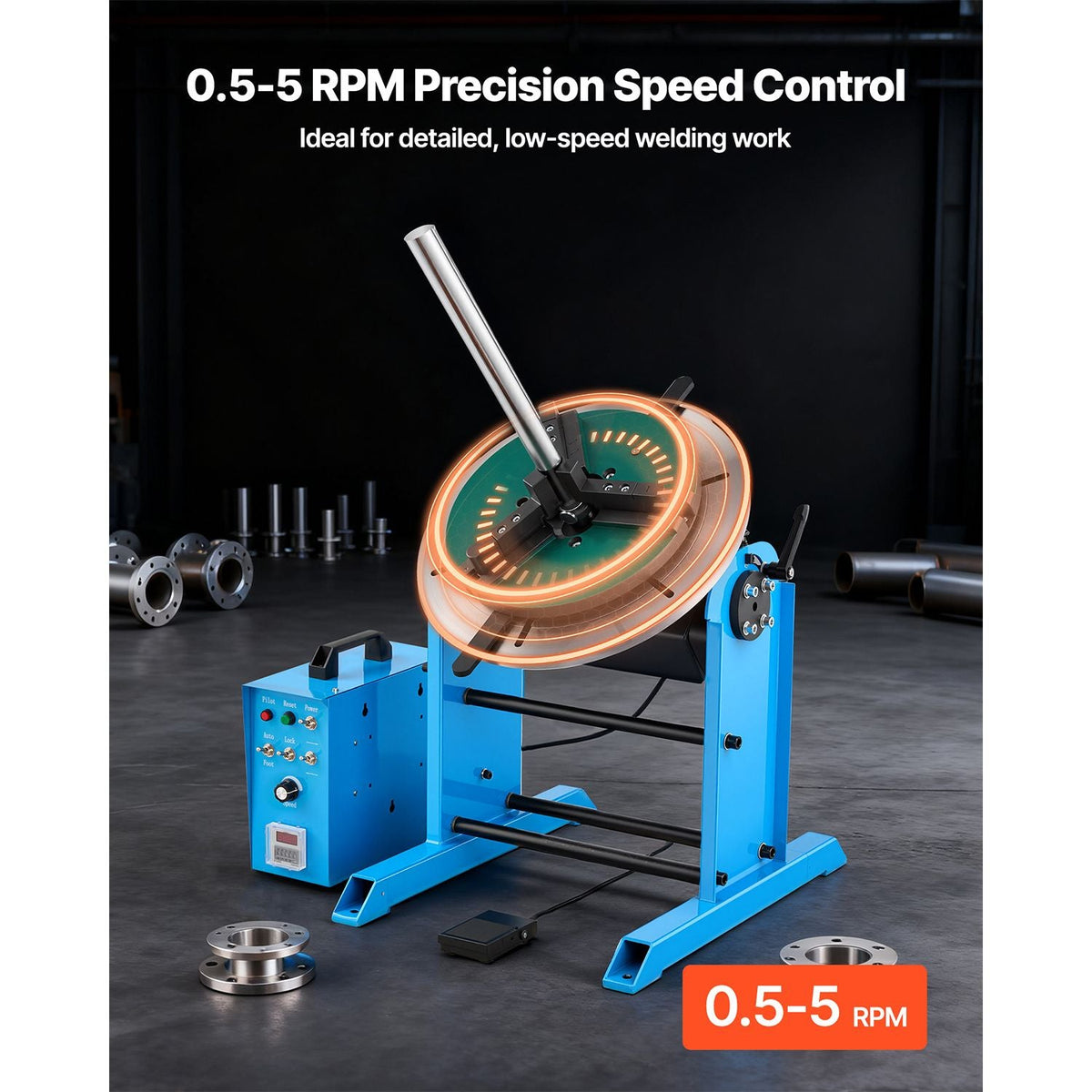 Rotary Welding Positioner, 441 lbs Load Capacity, -45° to 90° Tilt Angle Welding Positioner Turntable Table, 0.5-5 RPM Speed Control, Electric and Foot Pedal, for Cutting, Grinding, Assembly