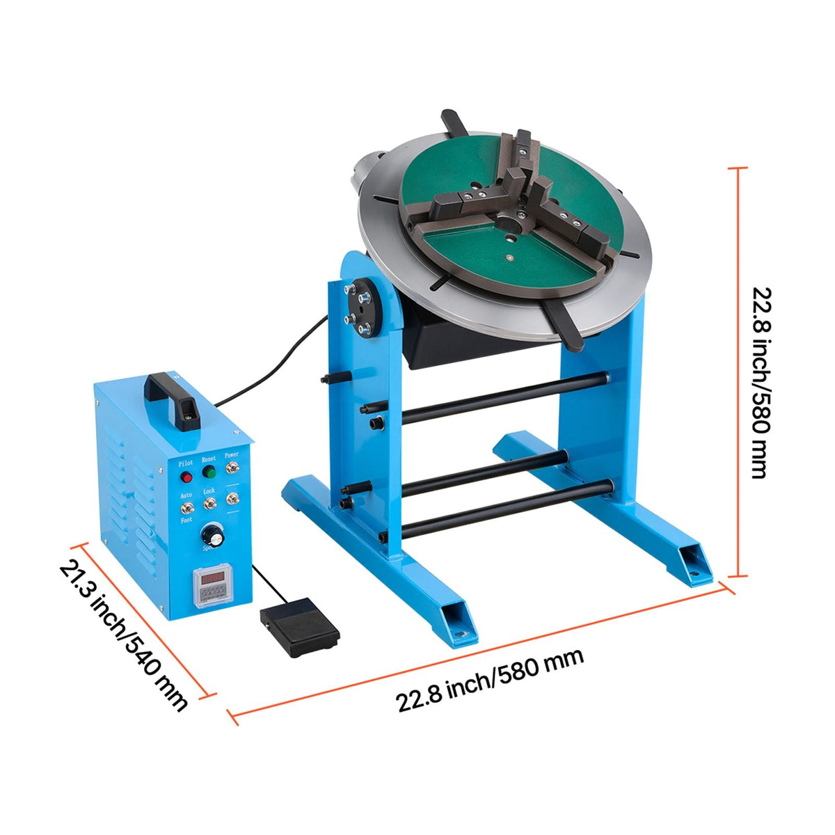 Rotary Welding Positioner, 441 lbs Load Capacity, -45° to 90° Tilt Angle Welding Positioner Turntable Table, 0.5-5 RPM Speed Control, Electric and Foot Pedal, for Cutting, Grinding, Assembly