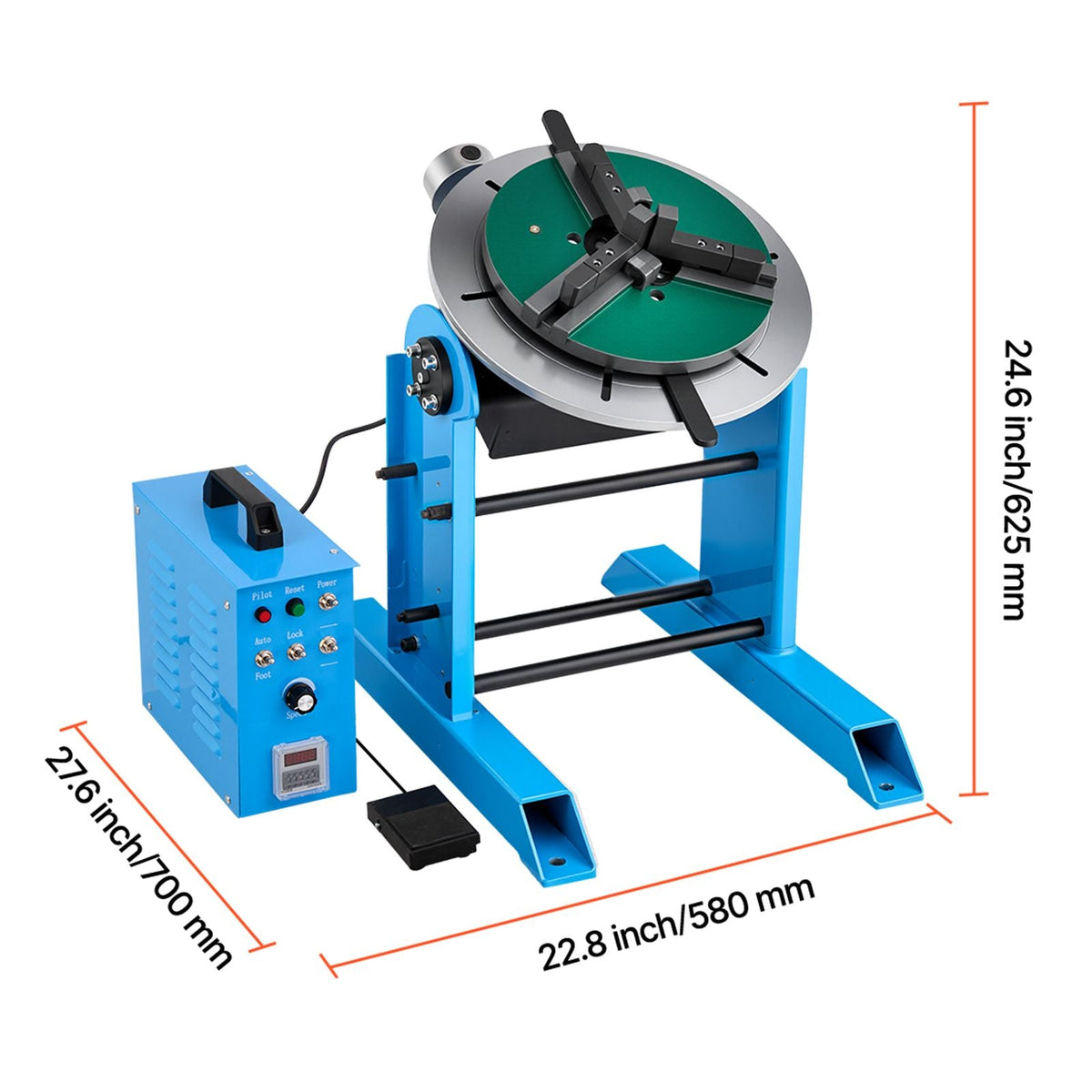 Rotary Welding Positioner, 661 lbs Load Capacity, -45° to 90° Tilt Angle Welding Positioner Turntable Table, 0.2-2.5 RPM Speed Control, Electric and Foot Pedal, for Cutting, Grinding, Assembly