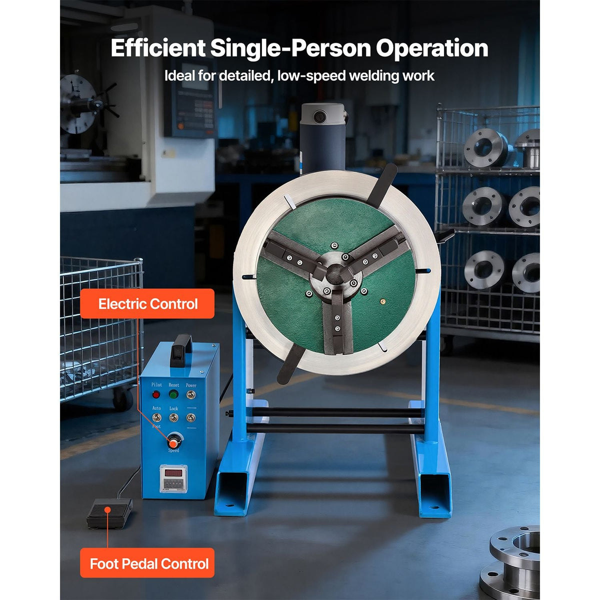 Rotary Welding Positioner, 661 lbs Load Capacity, -45° to 90° Tilt Angle Welding Positioner Turntable Table, 0.2-2.5 RPM Speed Control, Electric and Foot Pedal, for Cutting, Grinding, Assembly