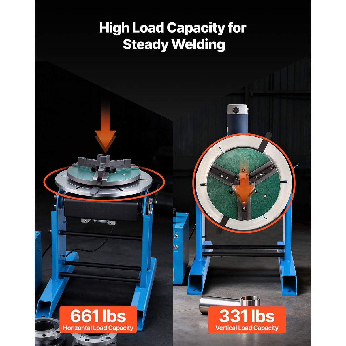 Rotary Welding Positioner, 661 lbs Load Capacity, -45° to 90° Tilt Angle Welding Positioner Turntable Table, 0.2-2.5 RPM Speed Control, Electric and Foot Pedal, for Cutting, Grinding, Assembly