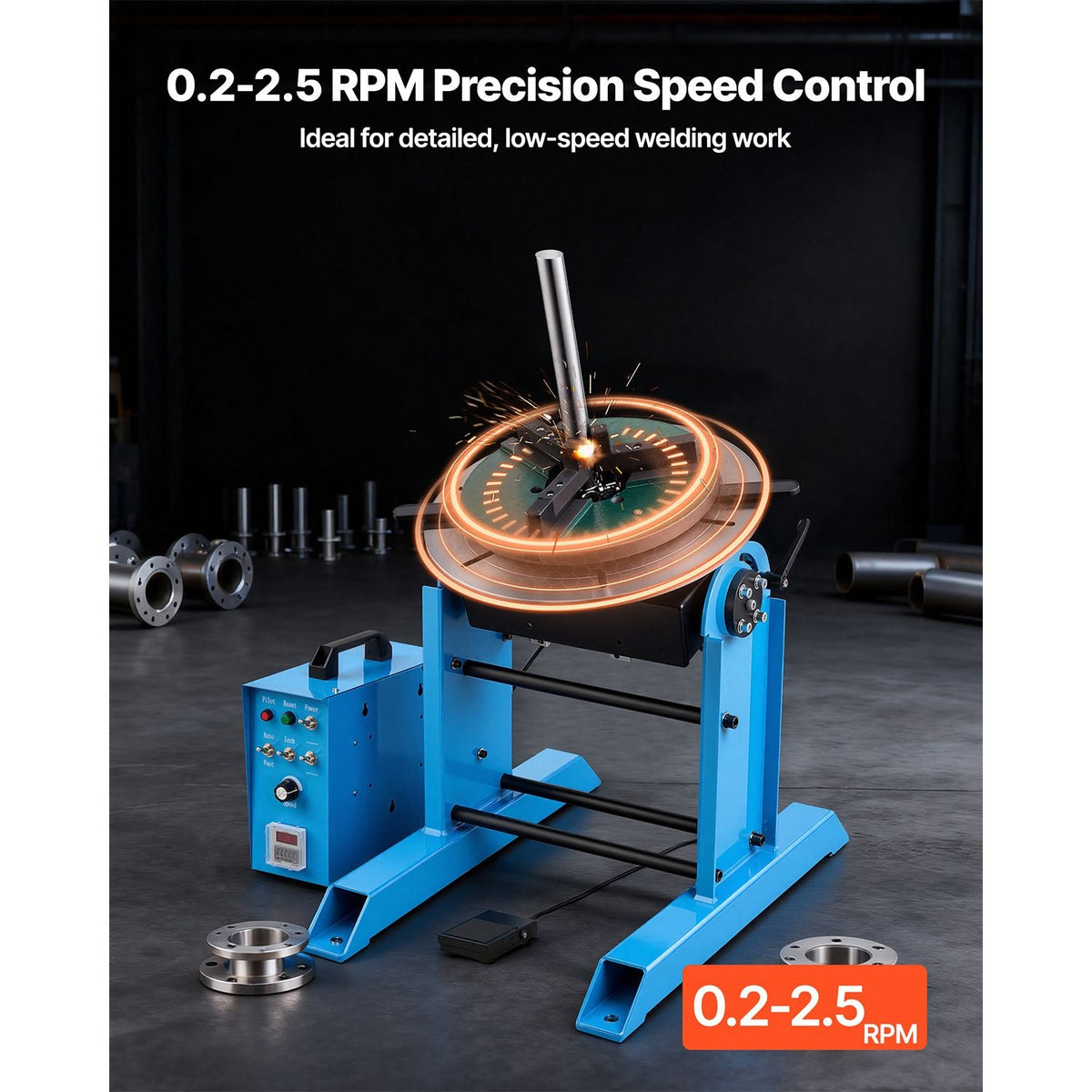 Rotary Welding Positioner, 661 lbs Load Capacity, -45° to 90° Tilt Angle Welding Positioner Turntable Table, 0.2-2.5 RPM Speed Control, Electric and Foot Pedal, for Cutting, Grinding, Assembly