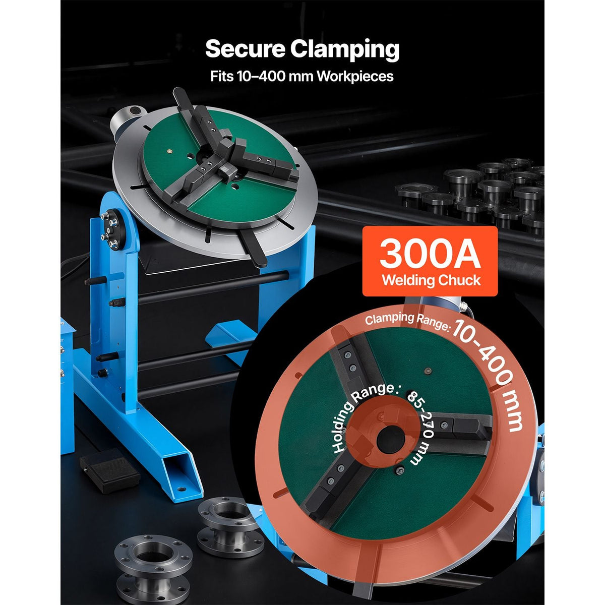 Rotary Welding Positioner, 661 lbs Load Capacity, -45° to 90° Tilt Angle Welding Positioner Turntable Table, 0.2-2.5 RPM Speed Control, Electric and Foot Pedal, for Cutting, Grinding, Assembly