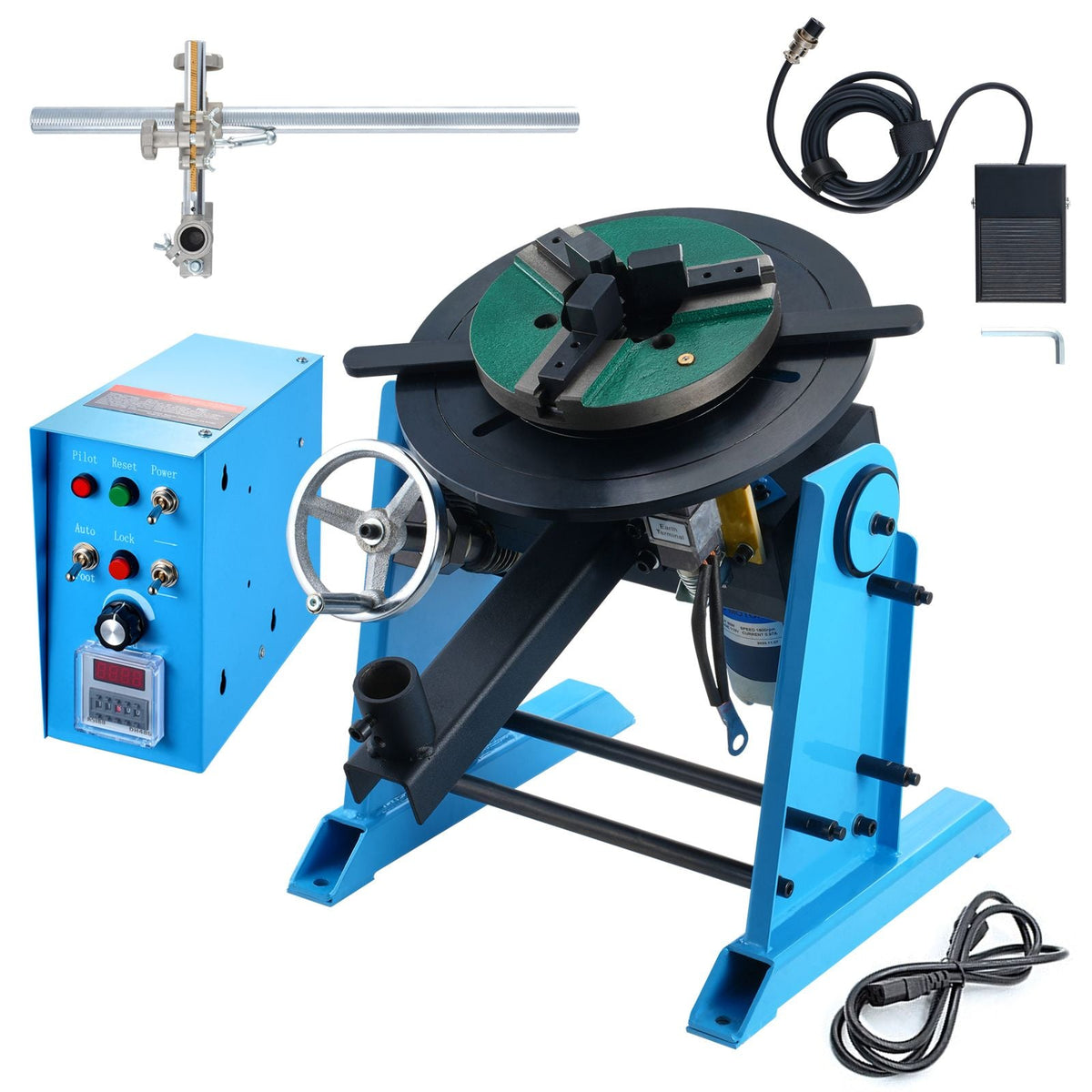 Rotary Welding Positioner 66LBS / 30KG, 0-90° Welding Positioning Turntable Table 1-12RPM 80W, with 12.4 Inch 3-Jaw Lathe Chuck & Welding Torch Stand Holder for Cutting, Grinding, Assembly