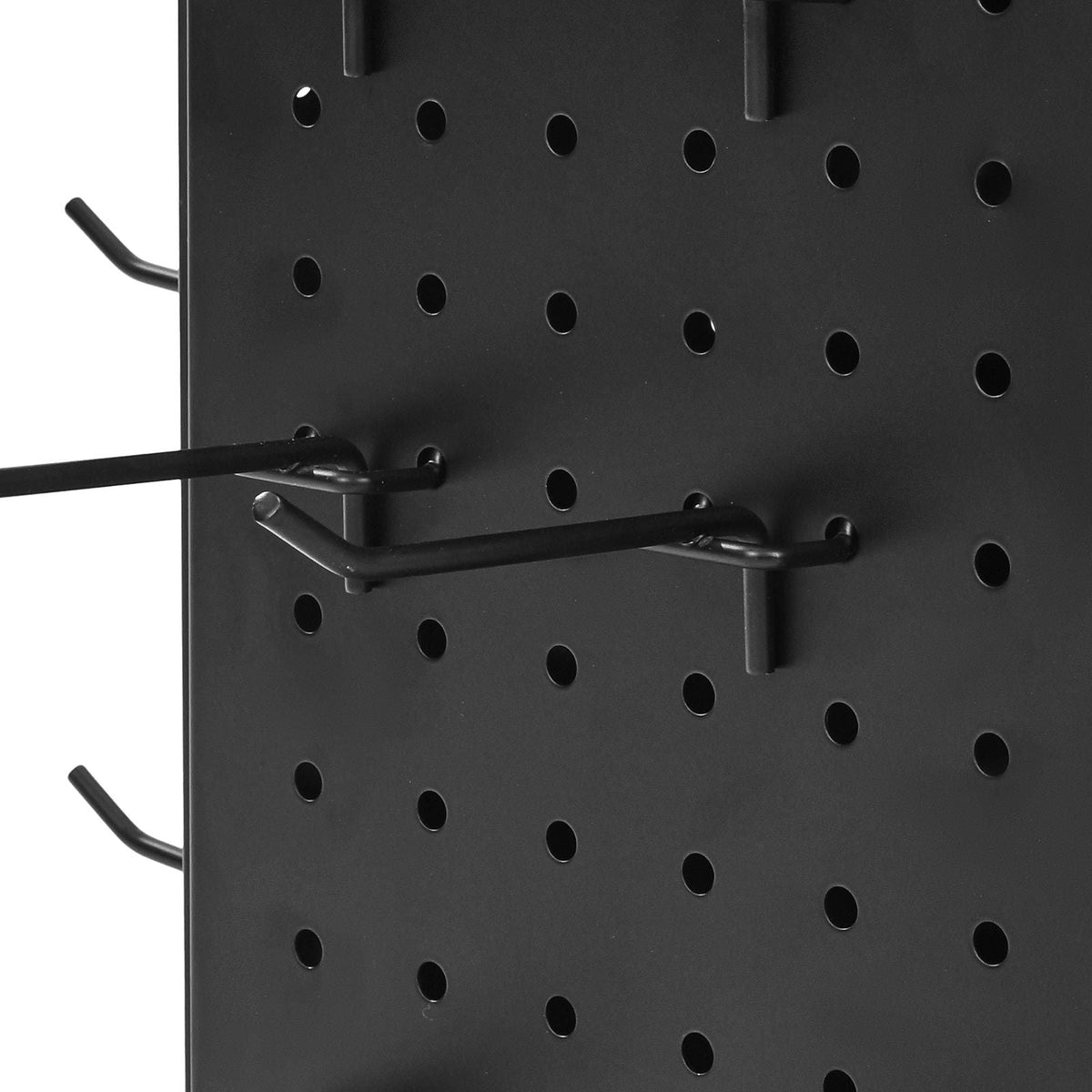 Rotating Pegboard Display Stand, 7.4 x 7.4 x 17 in 4-Sided Spinning Peg Board Display with 24 Hooks, Thickened Cold-Rolled Steel Craft Rack Organizer for Grocery Retail Store Jewelry Shop, Black