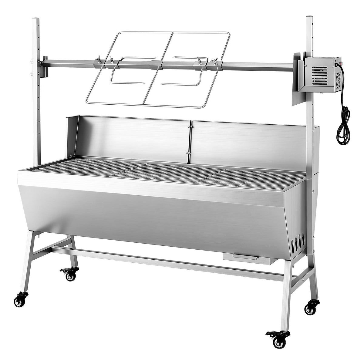 Rotisserie Grill, 38W BBQ Outdoor Pig & Lamb Spit Roaster, Charcoal Spit Roaster with 132 LBS Capacity, Wheels & 4-Level Height, Stainless Steel Electric Rotisserie Grill Kit for Camping Outdoor