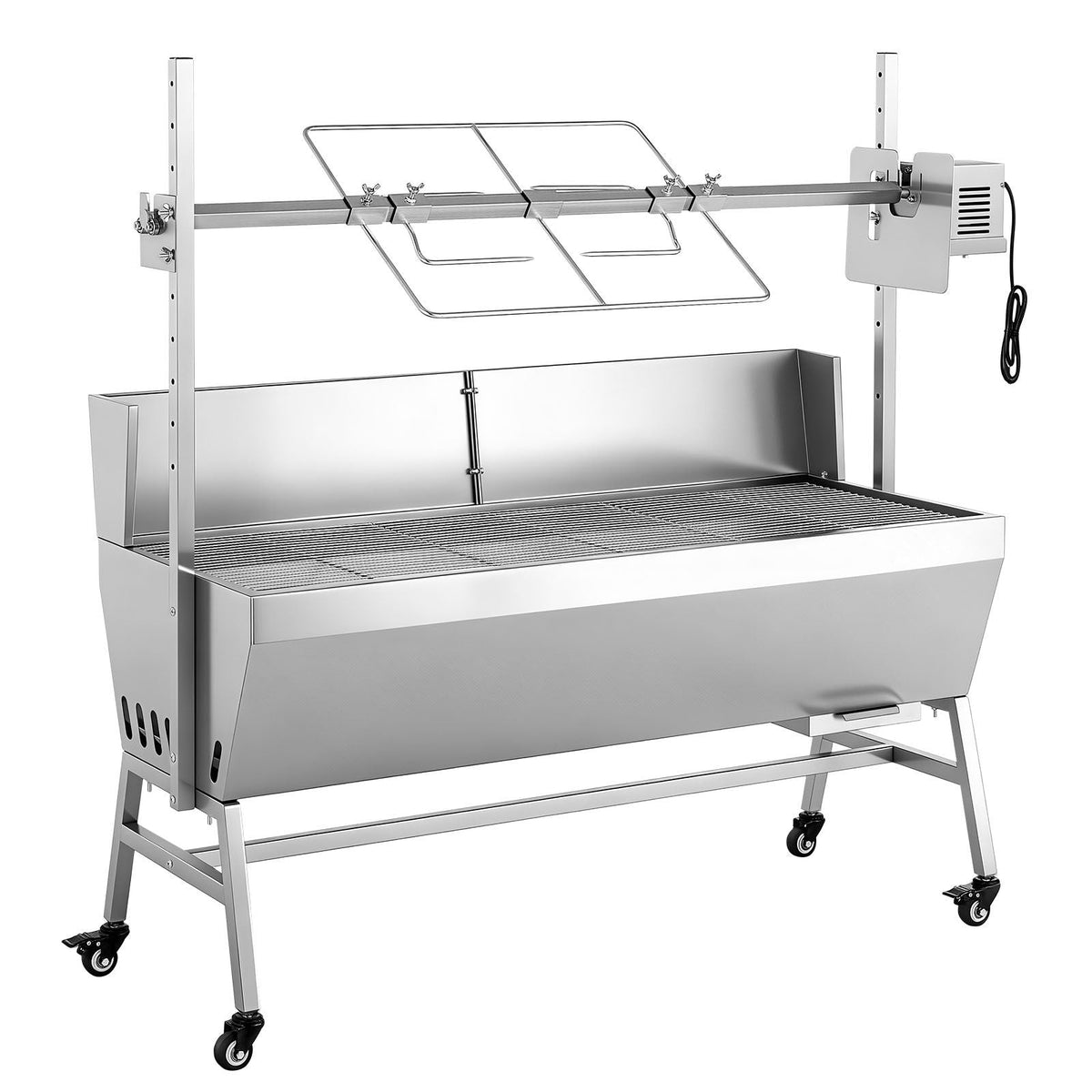 Rotisserie Grill, 38W BBQ Outdoor Pig & Lamb Spit Roaster, Charcoal Spit Roaster with 132 LBS Capacity, Wheels & 4-Level Height, Stainless Steel Electric Rotisserie Grill Kit for Camping Outdoor