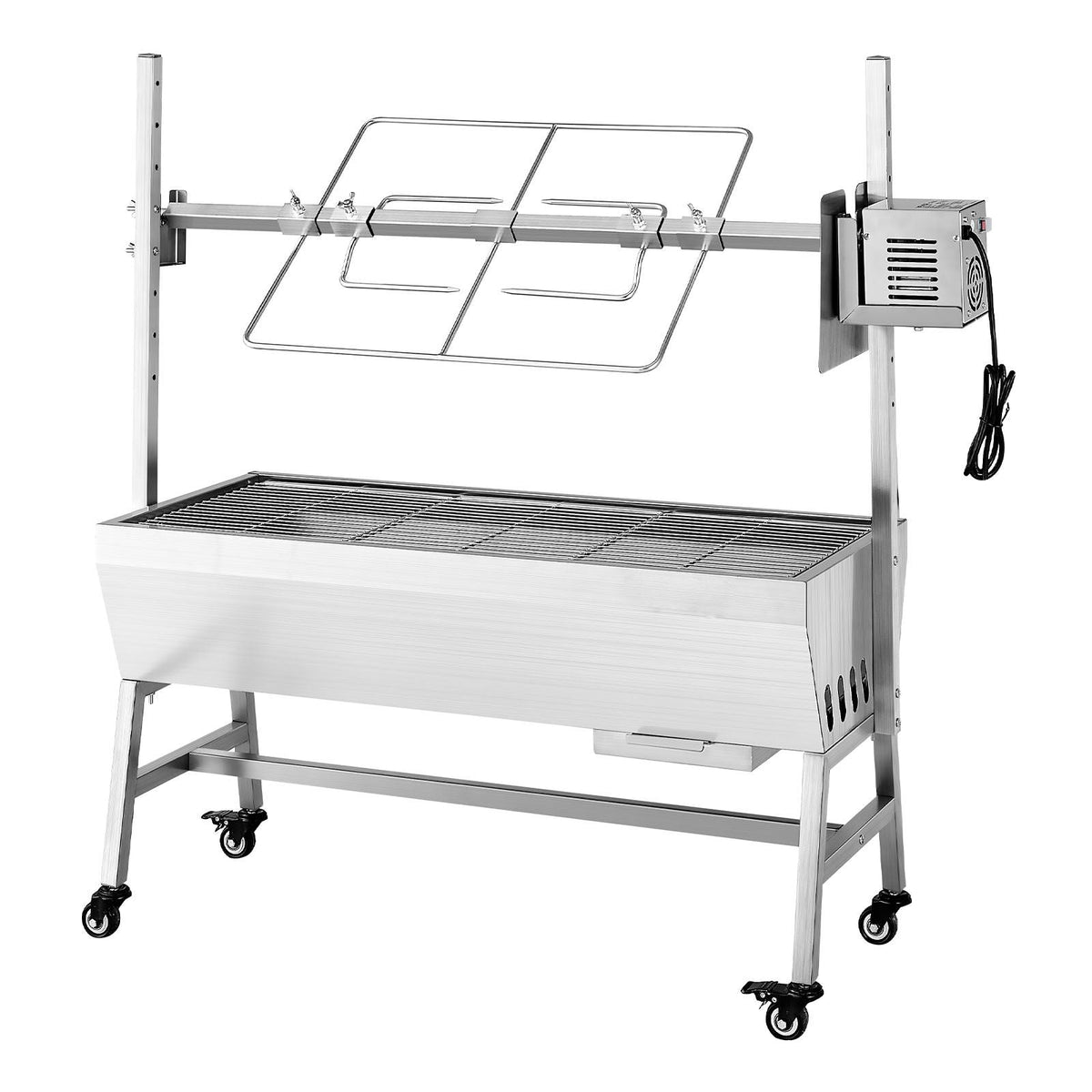 Rotisserie Grill, 38W BBQ Outdoor Pig & Lamb Spit Roaster, Charcoal Spit Roaster with 132 LBS Capacity, Wheels & 7-Level Height, Stainless Steel Electric Rotisserie Grill Kit for Camping Outdoor