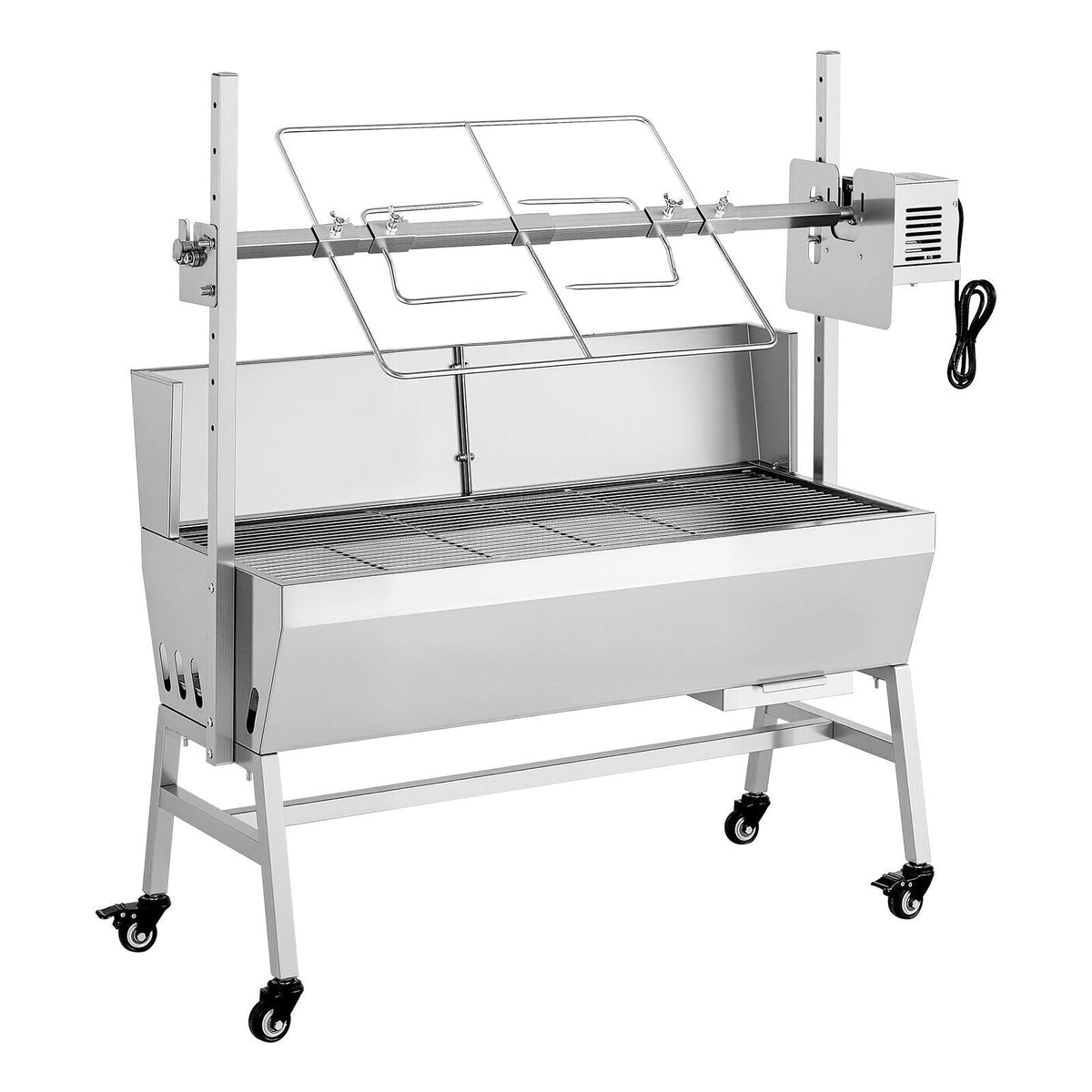 Rotisserie Grill, 38W BBQ Outdoor Pig & Lamb Spit Roaster, Charcoal Spit Roaster with 132 LBS Load Capacity & 7-Level Height, Stainless Steel Electric Rotisserie Grill Kit for Camping Outdoor