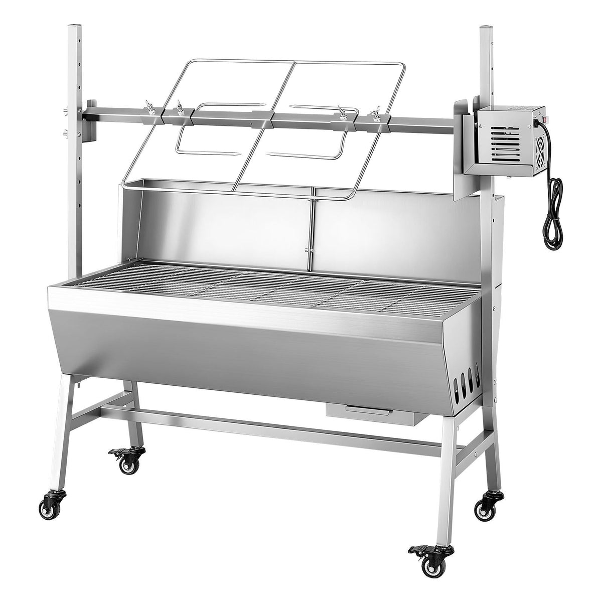 Rotisserie Grill, 38W BBQ Outdoor Pig & Lamb Spit Roaster, Charcoal Spit Roaster with 132 LBS Load Capacity & 7-Level Height, Stainless Steel Electric Rotisserie Grill Kit for Camping Outdoor
