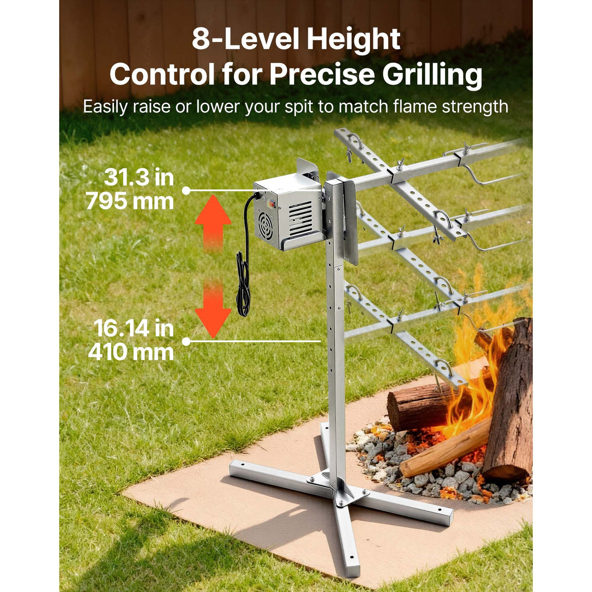 Rotisserie Grill, AC120V 8 Level Height Electric Rotisserie Grill Kit, BBQ Grills Rotisseries Kit with 132 lbs Load Capacity, 38W Motor, Stainless Steel Automatic Grilling Kits for Parties
