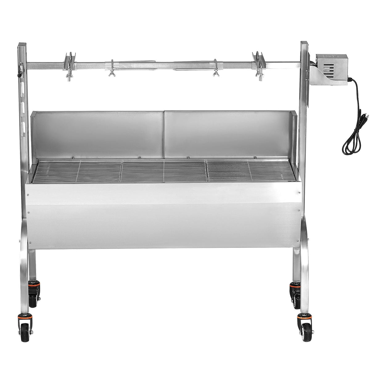 Rotisserie Grill with Windscreen, BBQ Whole Pig Lamb Goat Charcoal Spit Grill, 46 Inch 132 Lbs Capacity, Electric 52W Motor Stainless Steel Roaster with Lockable Wheels, for Camping Outdoor
