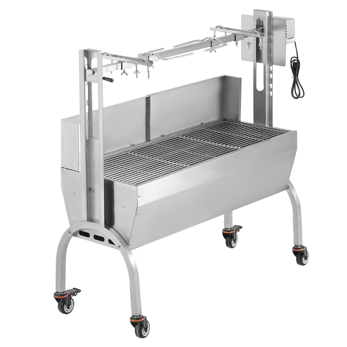 Rotisserie Grill with Windscreen, BBQ Whole Pig Lamb Goat Charcoal Spit Grill, 46 Inch 132 Lbs Capacity, Electric 52W Motor Stainless Steel Roaster with Lockable Wheels, for Camping Outdoor