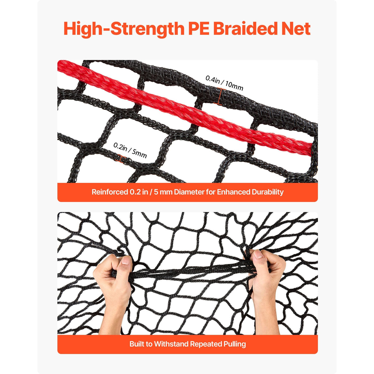 Round Bale Hay Net, 4.92 x 4.92 x 4.92 ft, 1.65 inch Holes, PE Material, Knotless Design, with Self-Locking Zip Ties, Needle Shuttle, and Repair Twine, Slow Feeder Round Bale Net for Horses