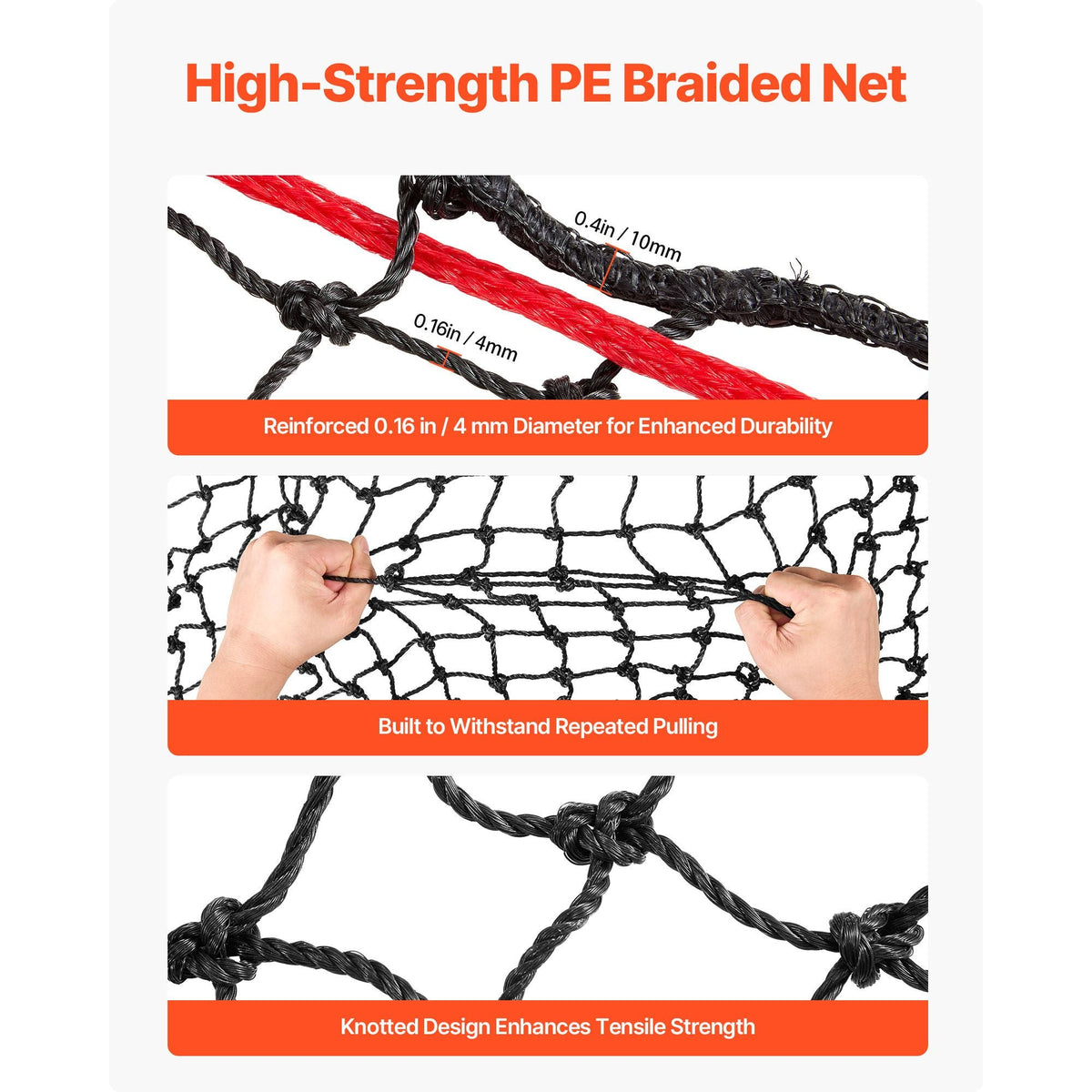 Round Bale Hay Net, 4.92 x 4.92 x 4.92 ft, 1.75 inch Holes, PE Material, Reinforced Knotted Design, with Zip Ties, Needle Shuttle, and Repair Twine, Slow Feeder Round Bale Net for Horses