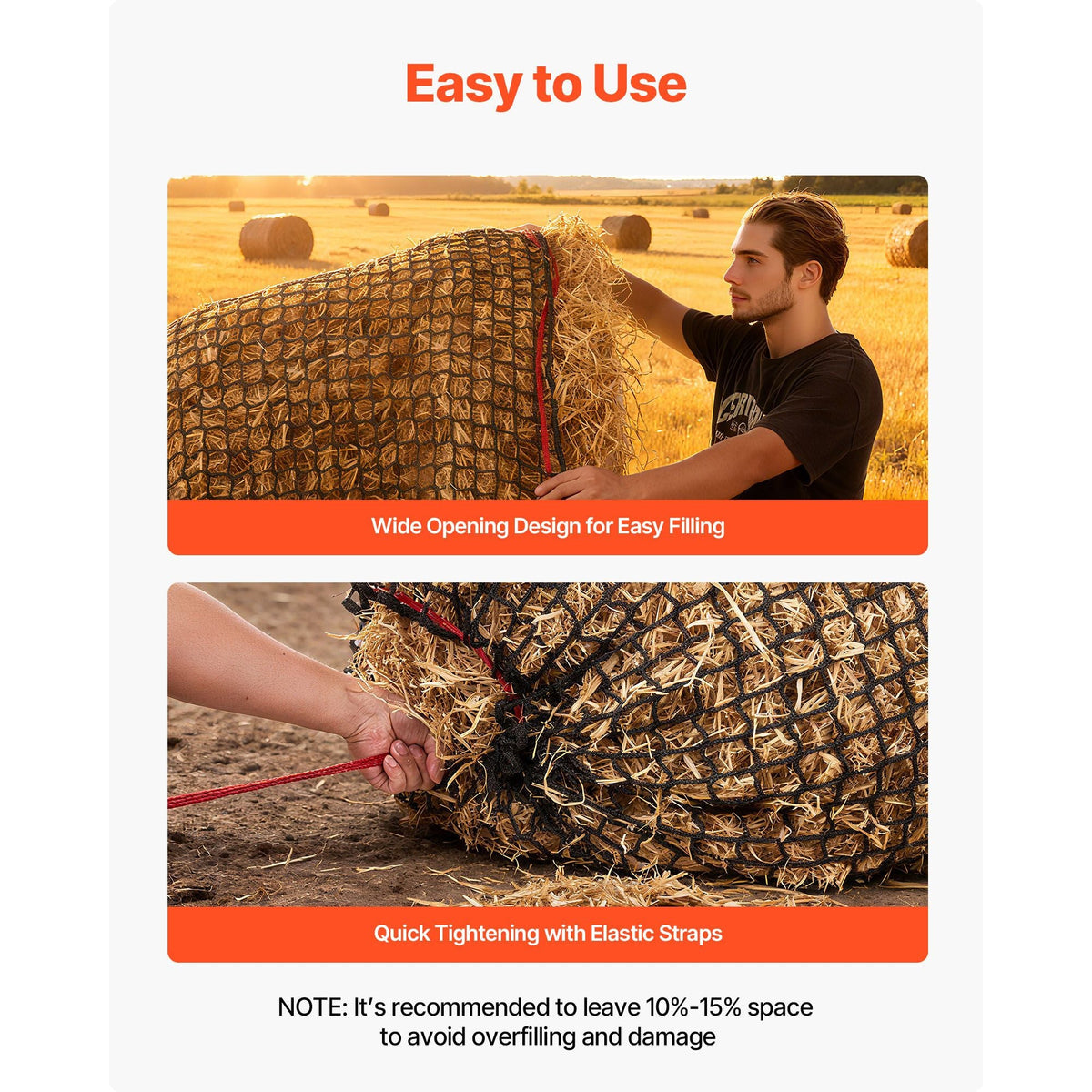 Round Bale Hay Net, 5.91 x 5.91 x 5.91 ft, 1.5 inch Holes, PE Material, Knotless Design, with Zip Ties, Needle Shuttle, Repair Twine and Storage Bag, Slow Feeder Round Bale Net for Horses