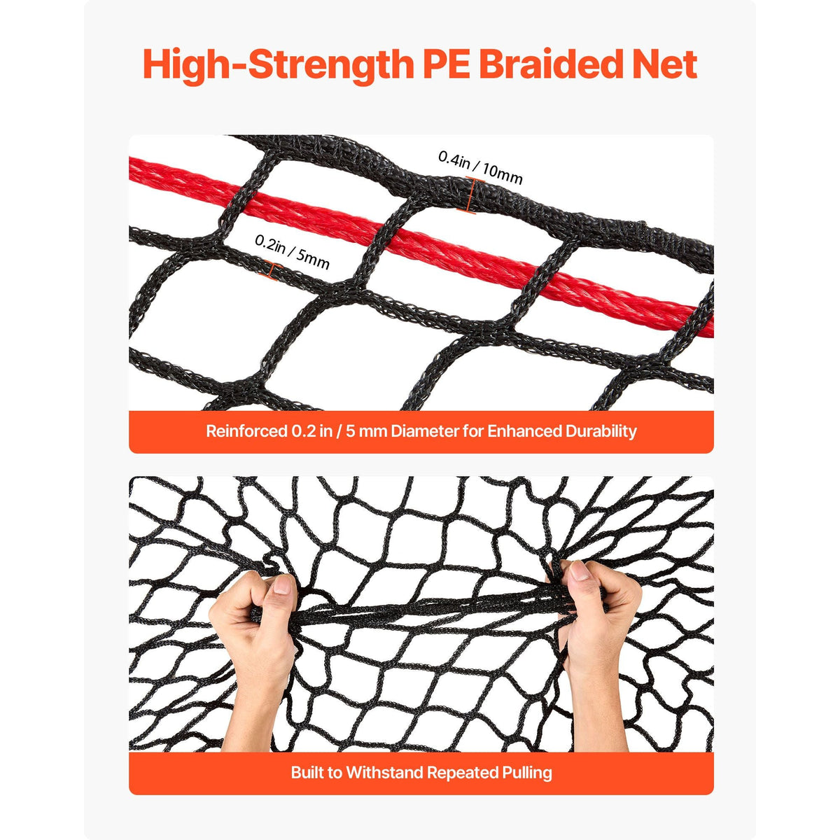 Round Bale Hay Net, 5.91 x 5.91 x 5.91 ft, 1.65 inch Holes, PE Material, Knotless Design, with Zip Ties, Needle Shuttle, Repair Twine and Storage Bag, Slow Feeder Round Bale Net for Horses