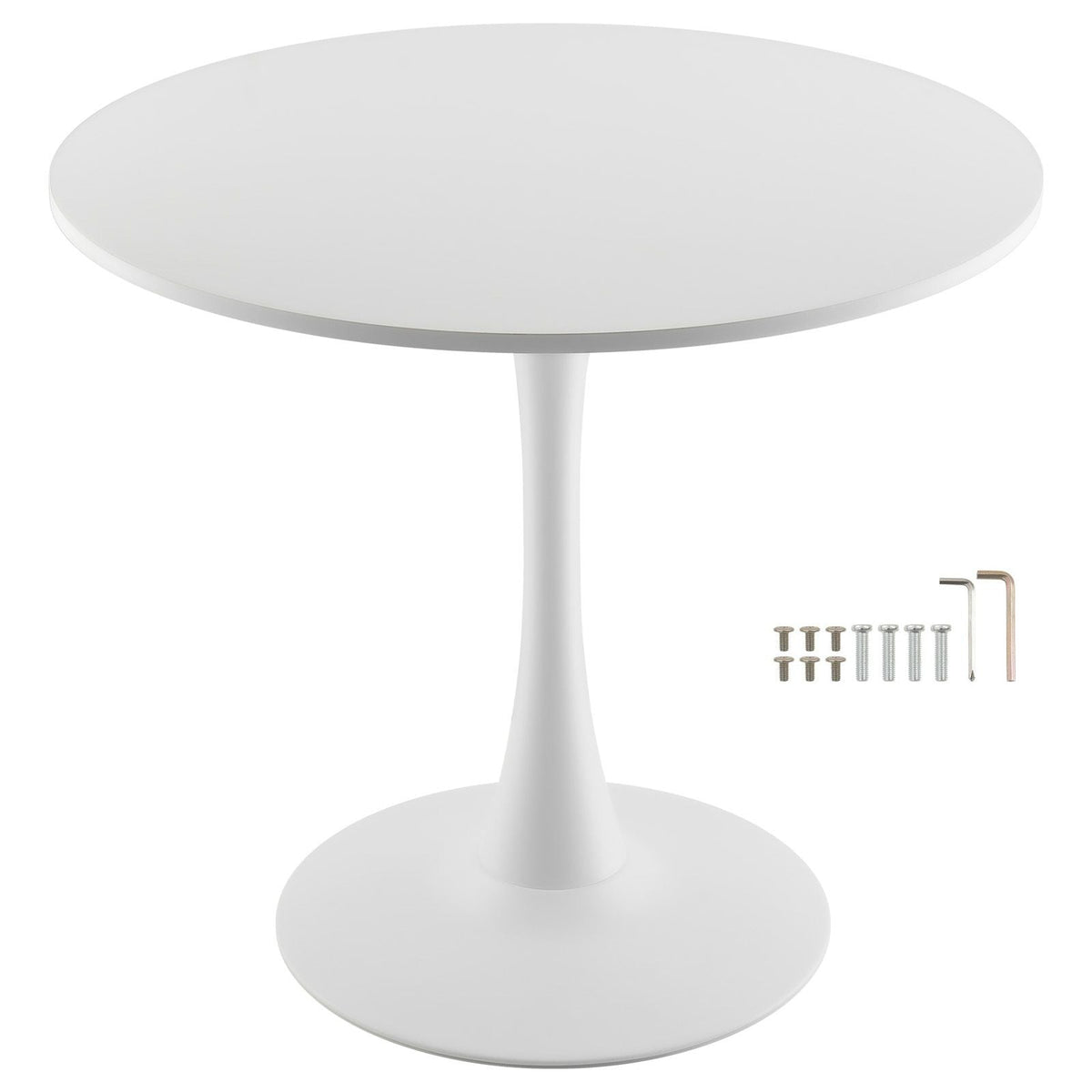 Round Dining Table, 31.5 in Wood Table for 2-4 Person, Modern Circle Furniture, Leisure Coffee Office Tables with Pedestal Base in Tulip Design, for Home Kitchen Living Room, White(Only Table)