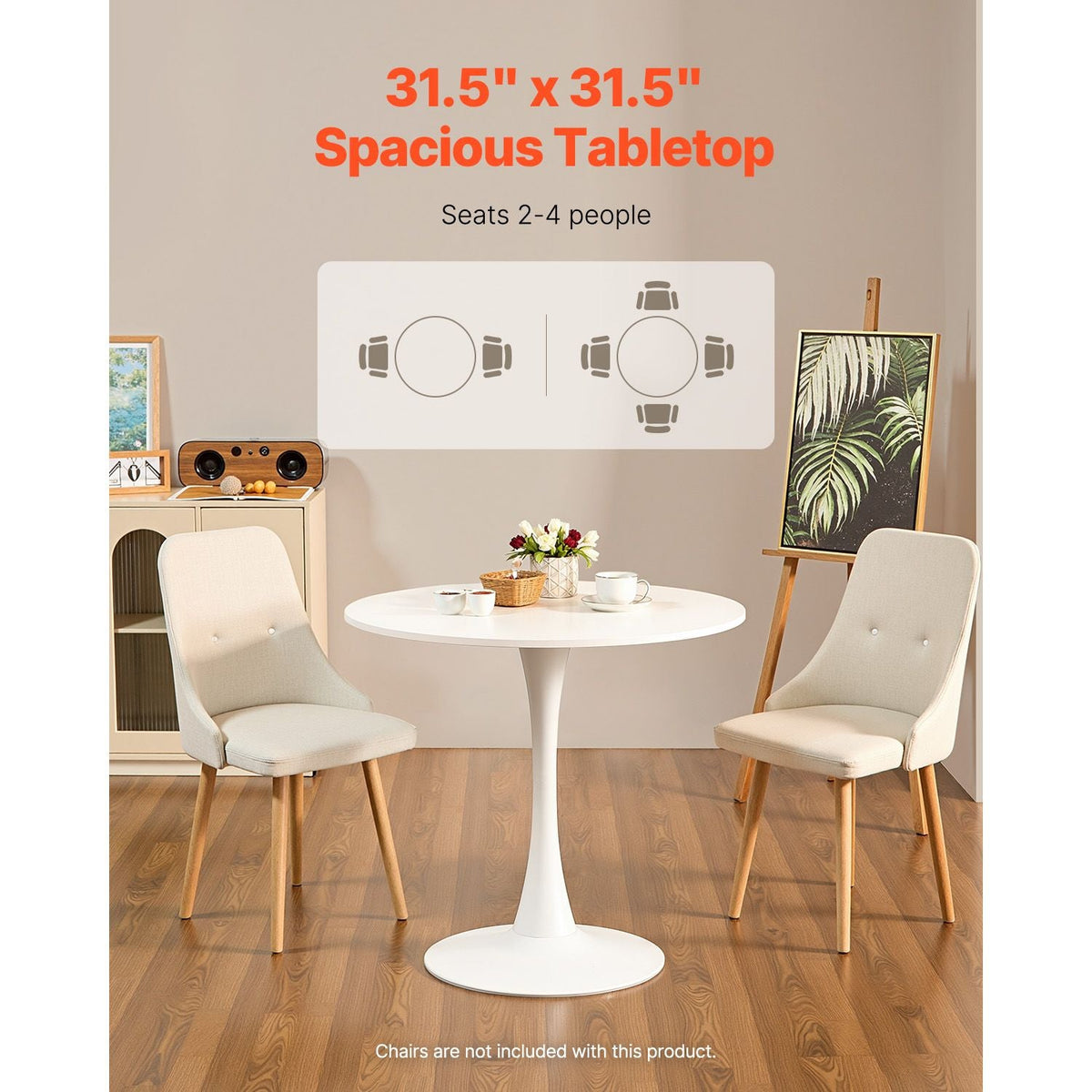 Round Dining Table, 31.5 in Wood Table for 2-4 Person, Modern Circle Furniture, Leisure Coffee Office Tables with Pedestal Base in Tulip Design, for Home Kitchen Living Room, White(Only Table)