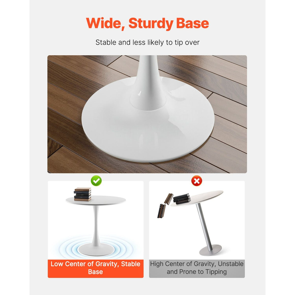 Round Dining Table, 31.5 in Wood Table for 2-4 Person, Modern Circle Furniture, Leisure Coffee Office Tables with Pedestal Base in Tulip Design, for Home Kitchen Living Room, White(Only Table)