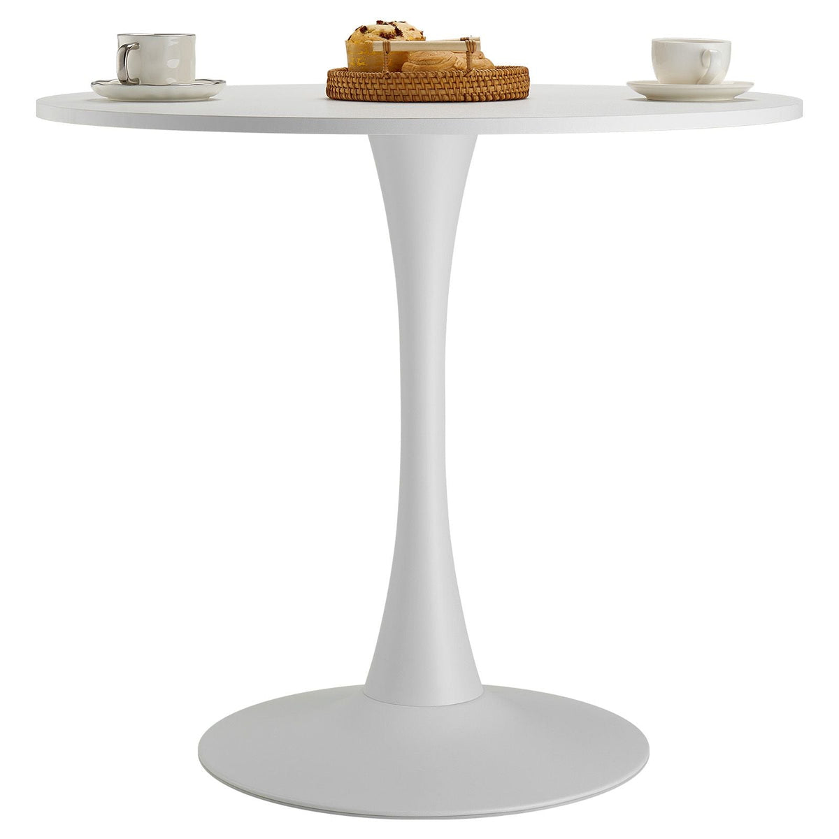 Round Dining Table, 31.5 in Wood Table for 2-4 Person, Modern Circle Furniture, Leisure Coffee Office Tables with Pedestal Base in Tulip Design, for Home Kitchen Living Room, White(Only Table)