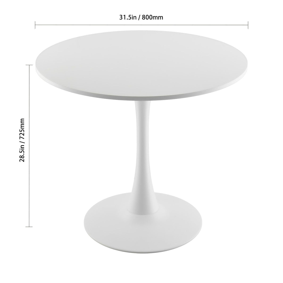 Round Dining Table, 31.5 in Wood Table for 2-4 Person, Modern Circle Furniture, Leisure Coffee Office Tables with Pedestal Base in Tulip Design, for Home Kitchen Living Room, White(Only Table)