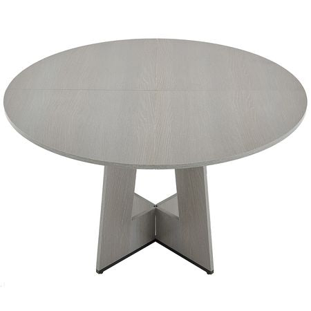 Round Dining Table, 47 inch Wood Table for 4-6 Person, Farmhouse Circle Dinner Furniture, Rustic Leisure Tables with Thick Wooden Legs, for Home Kitchen Living Room, Grey (Only Table)
