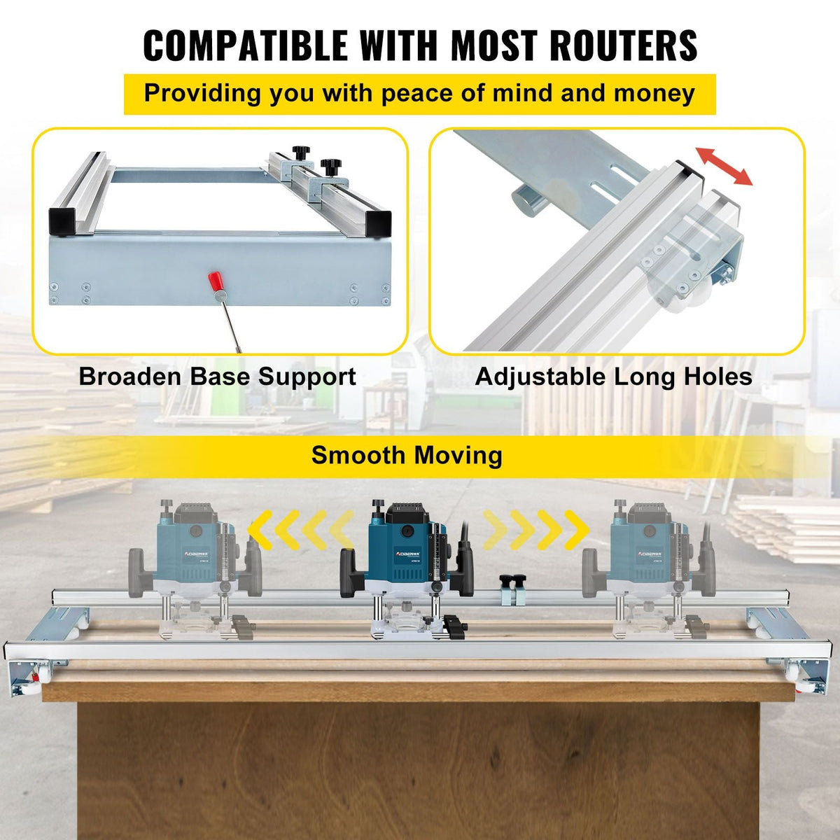 Router Sled, 60 inches / 152.4cm Width, Slab Guide Jig for Woodworking with Locking Function, Portable and Easy to Adjust, Trimming Planing Machine for Wood Flattening, Home DIY