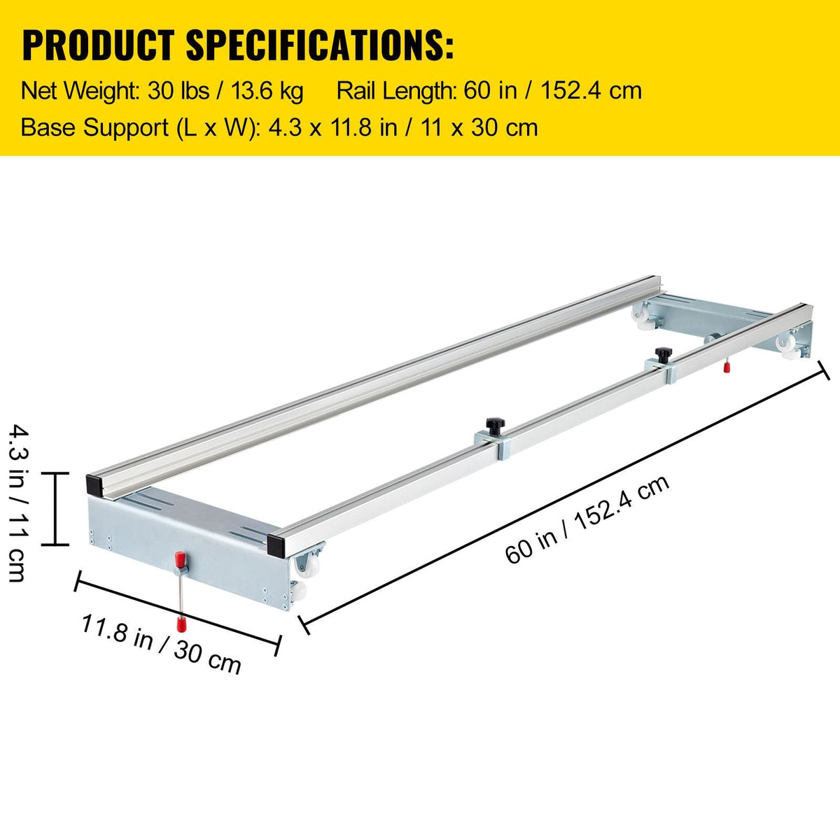Router Sled, 60 inches / 152.4cm Width, Slab Guide Jig for Woodworking with Locking Function, Portable and Easy to Adjust, Trimming Planing Machine for Wood Flattening, Home DIY